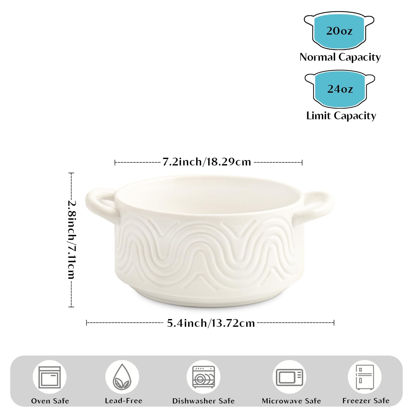 INSETLAN 20oz French Onion Soup Bowls with Handles, Set of 4 Ceramic Soup Cro…