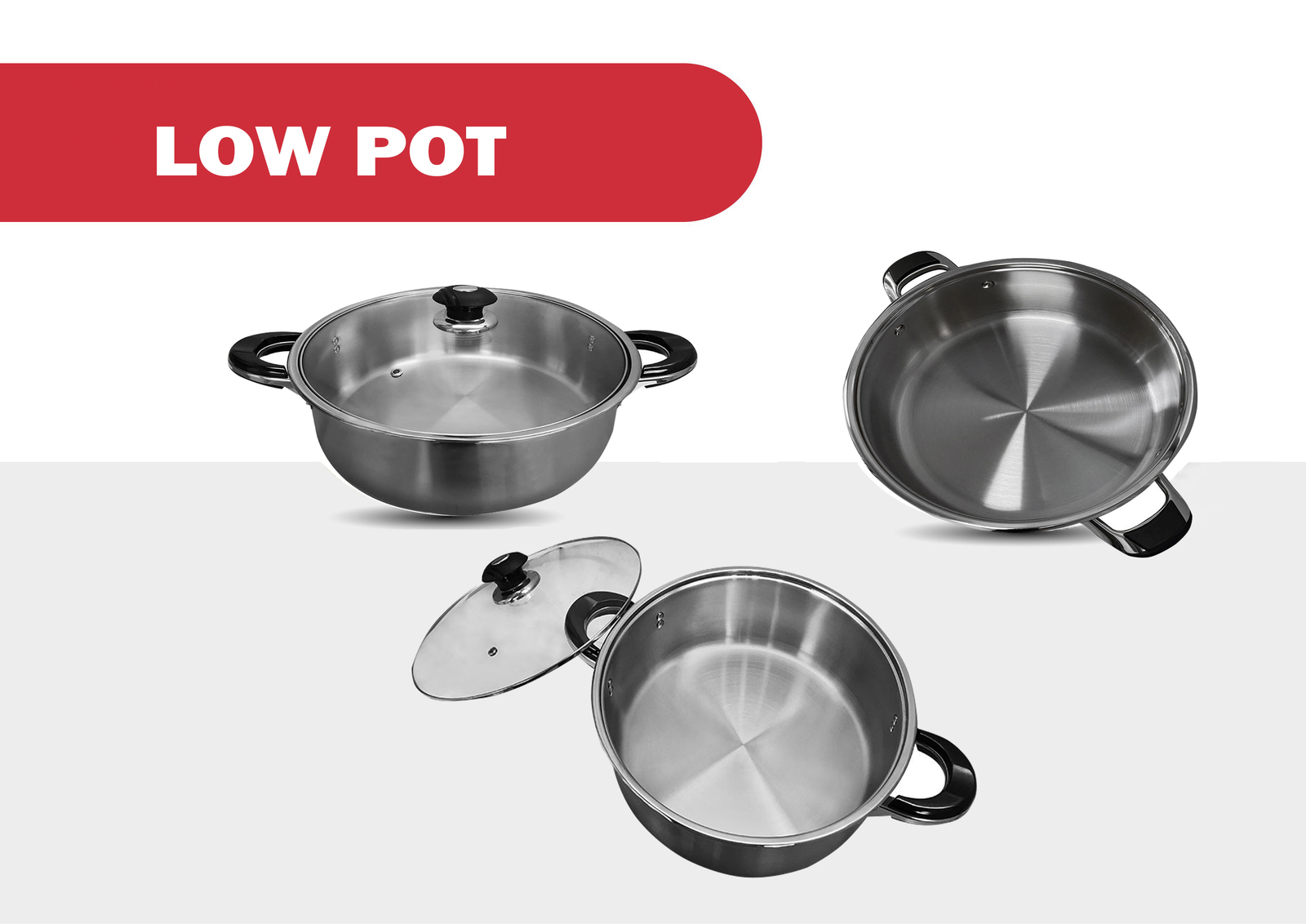 High Quality Stainless Steel Low Pot Dutch Oven Casserole Stock Pot with Lid