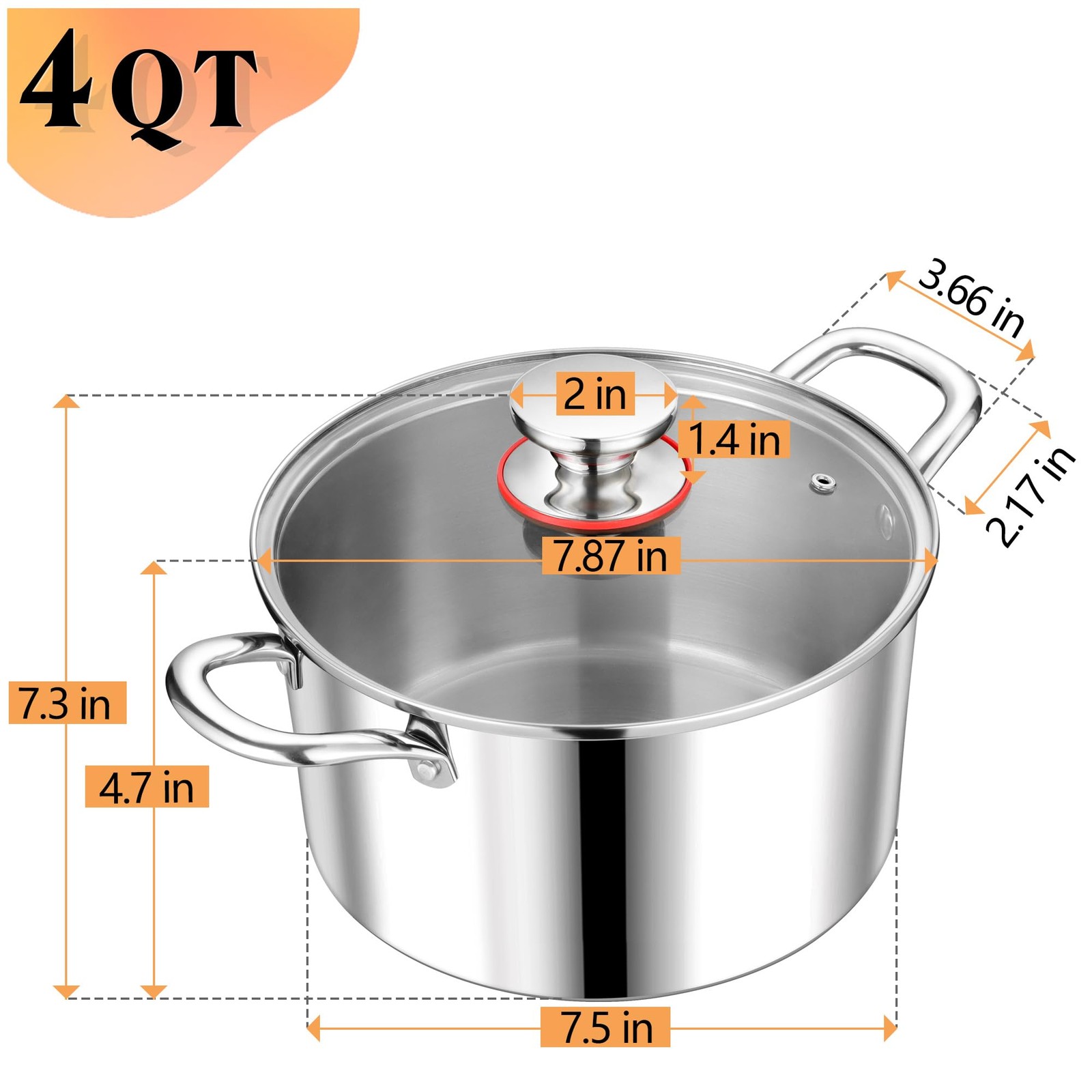 4 Quart Tri-Ply Stainless Steel Stock Pot, 4 Qt Stockpot Pasta Cooking Pot wi…