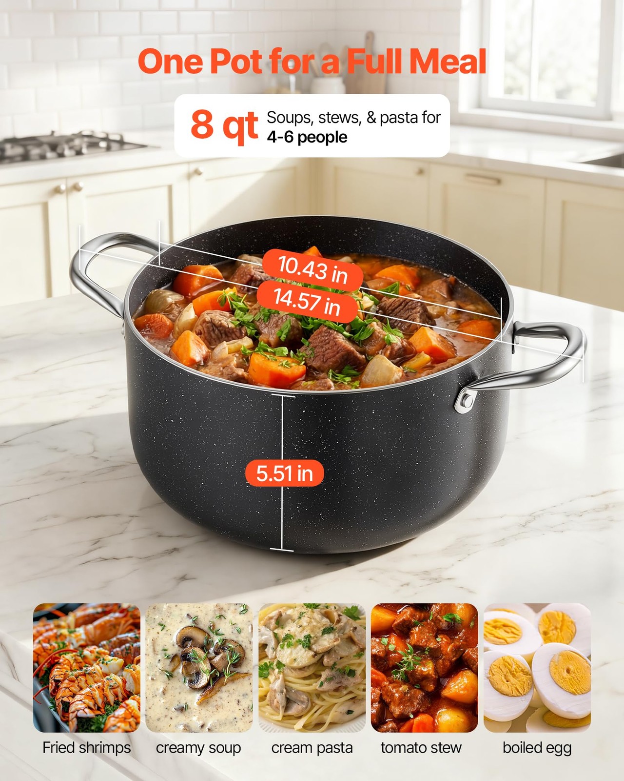 Vevor Aluminum Stock Pot 8-Quart Nonstick Ceramic Coated Pot Glass Lid