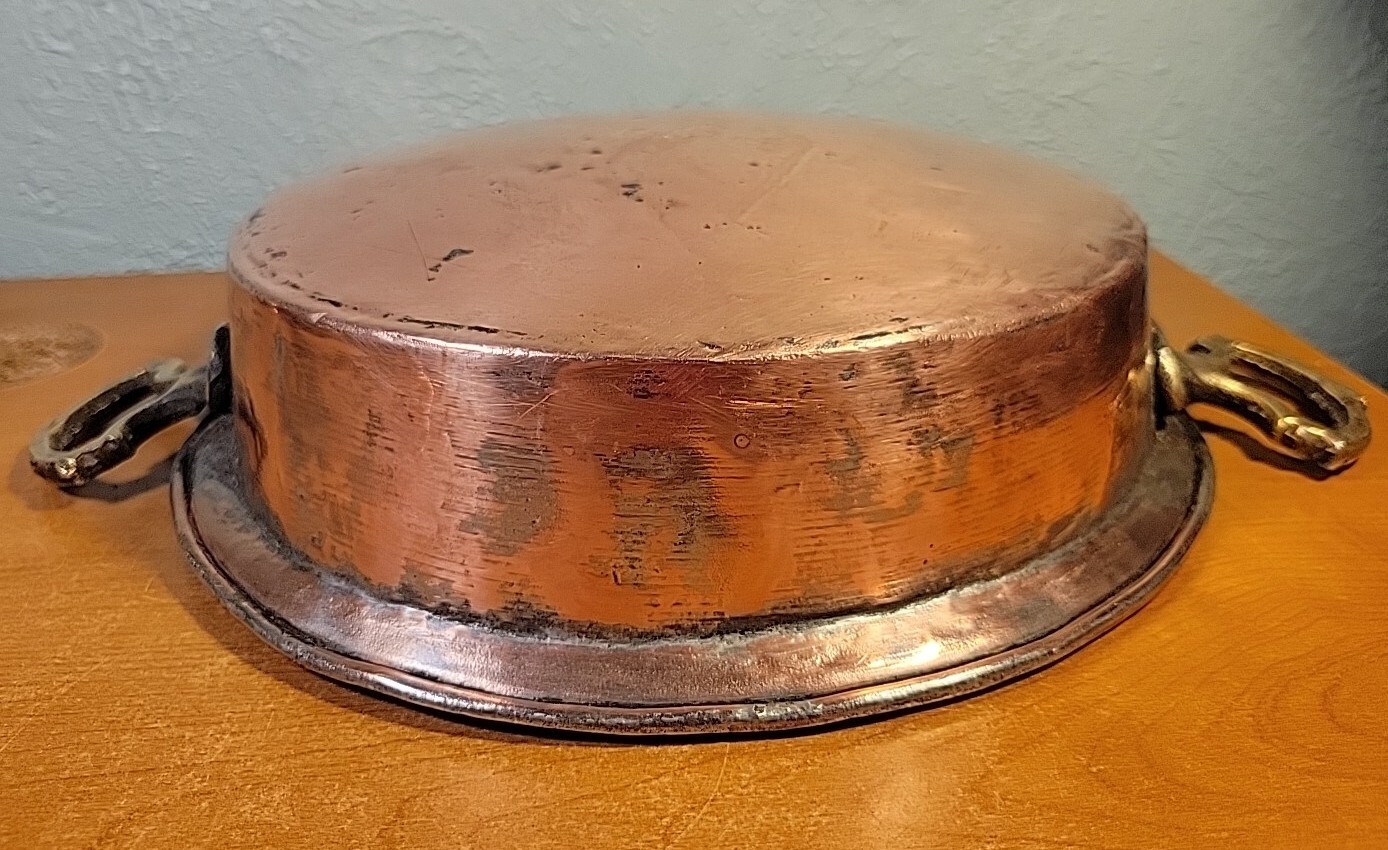 Antique French Copper Saucepan Brass Handles Tin Lined 19th century 10.5″ Diam.