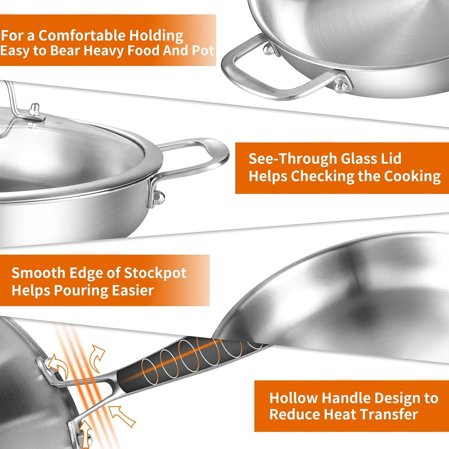 DELARLO Tri-Ply Stainless Steel Pan with Lid 12inch丨Compatible with All Cooktops