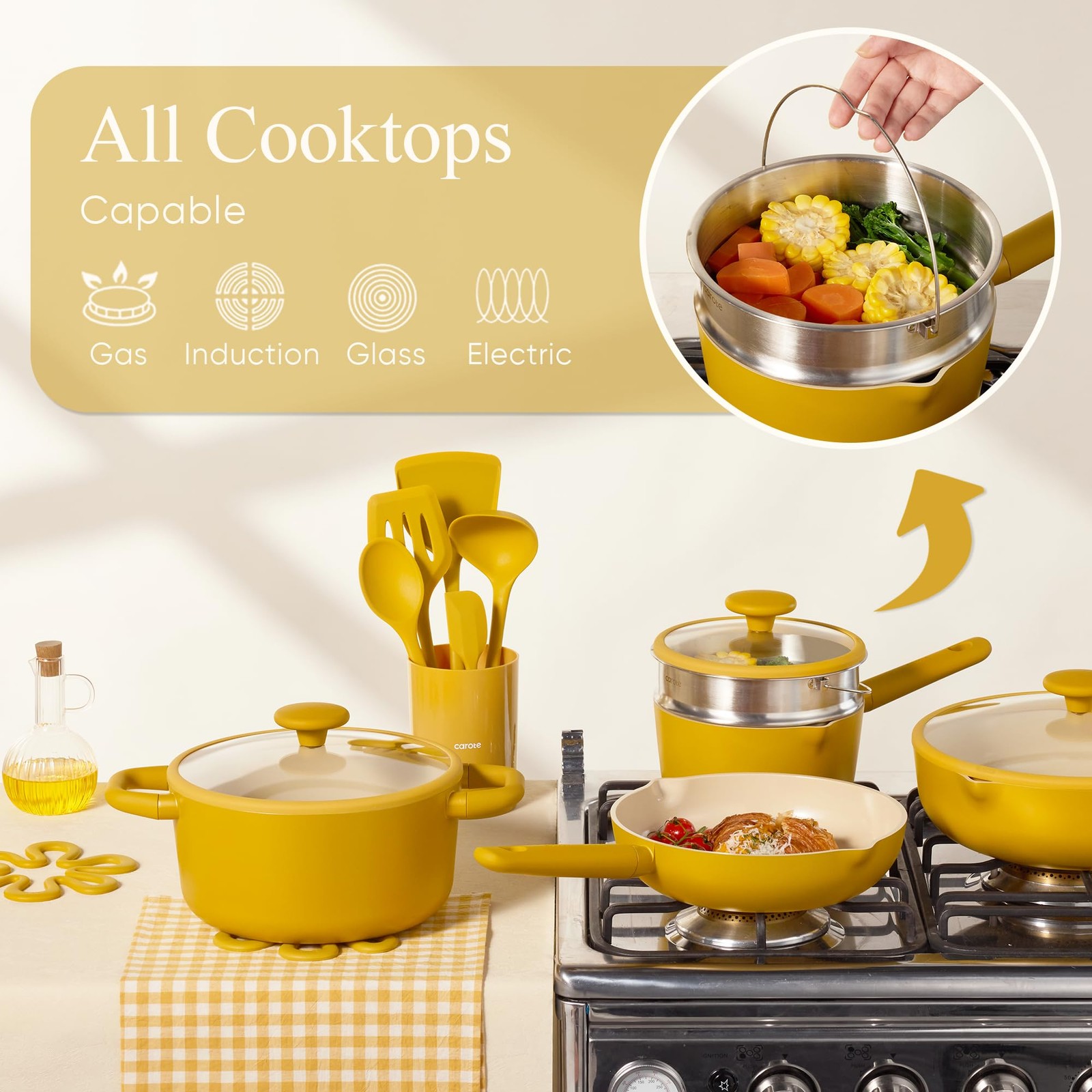 21Pcs Nonstick Ceramic Cookware Set, Healthy Kitchen Cooking Set
