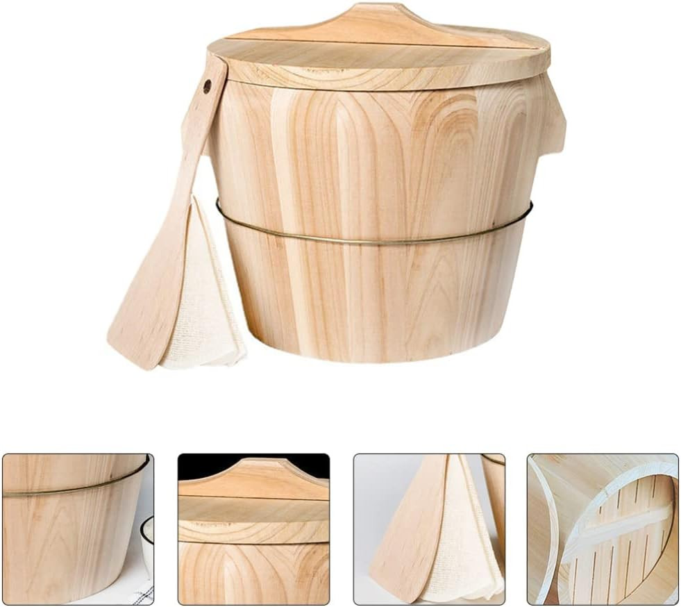 Wooden Rice Steamer Bucket 8.26X6.49X6.49 Inch Natural Chinese Material Handmade