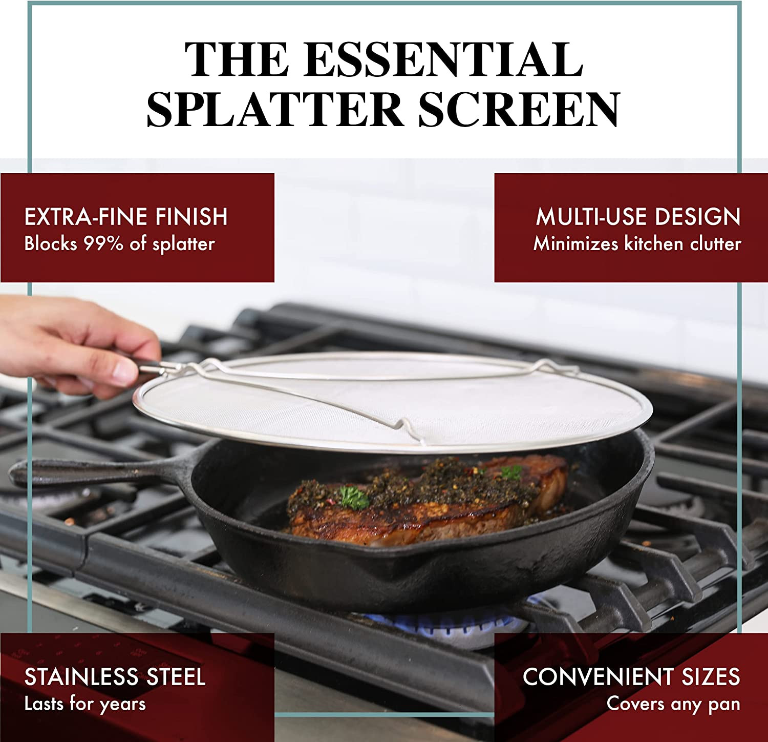 Splatter Screen for Frying Pan – 13 Inch Stainless Steel Grease Splatter Guard –