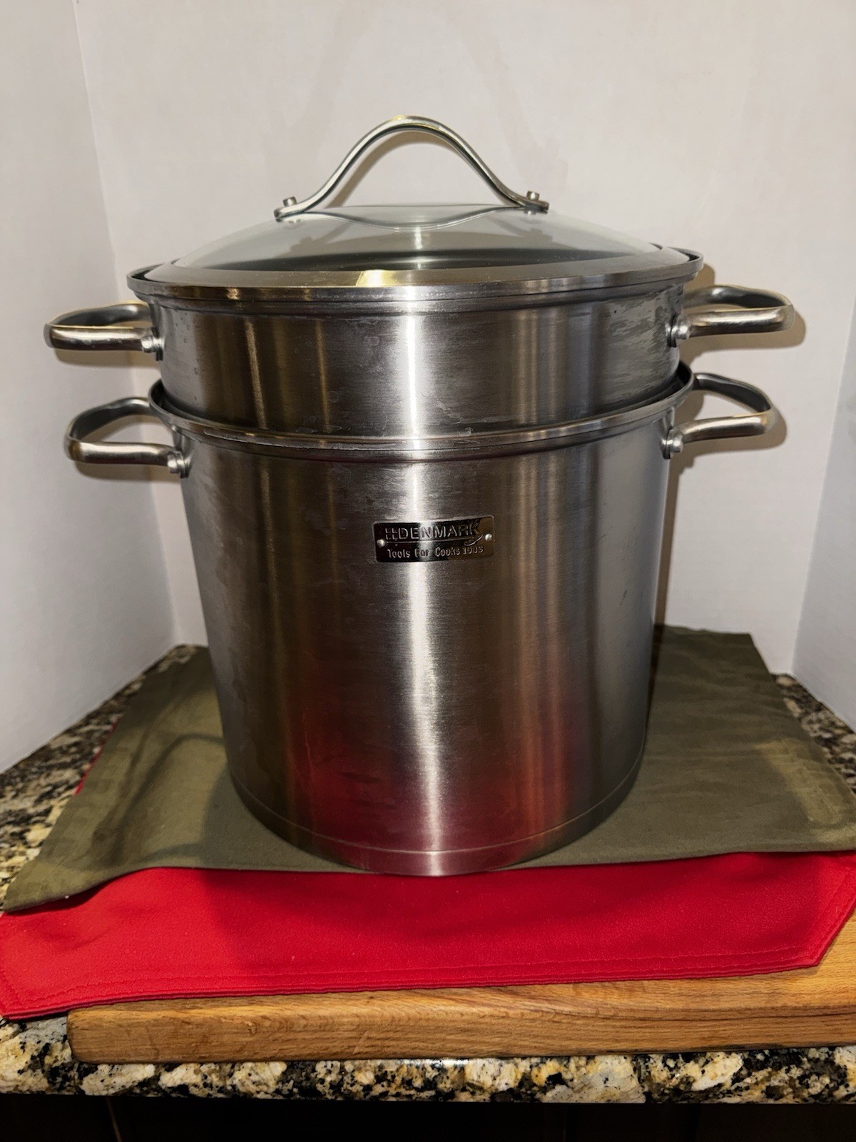 Denmark Stainless Pasta Pot Set 10” Stock Pot w/2 Strainers & Glass Lid