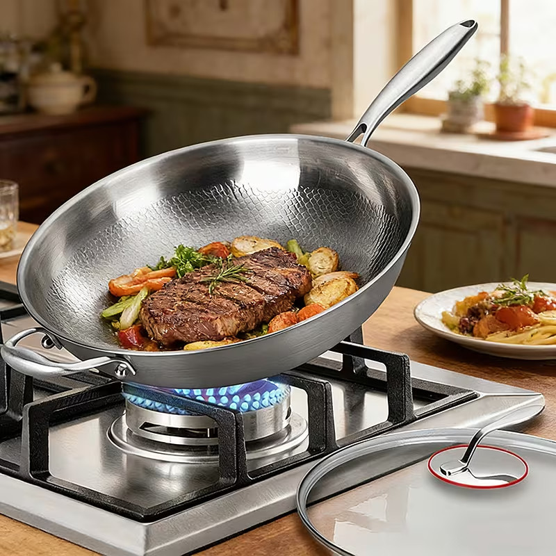 Professional Grade Pure Titanium Wok & Frying Pan – Hammered Finish Non-Coated C