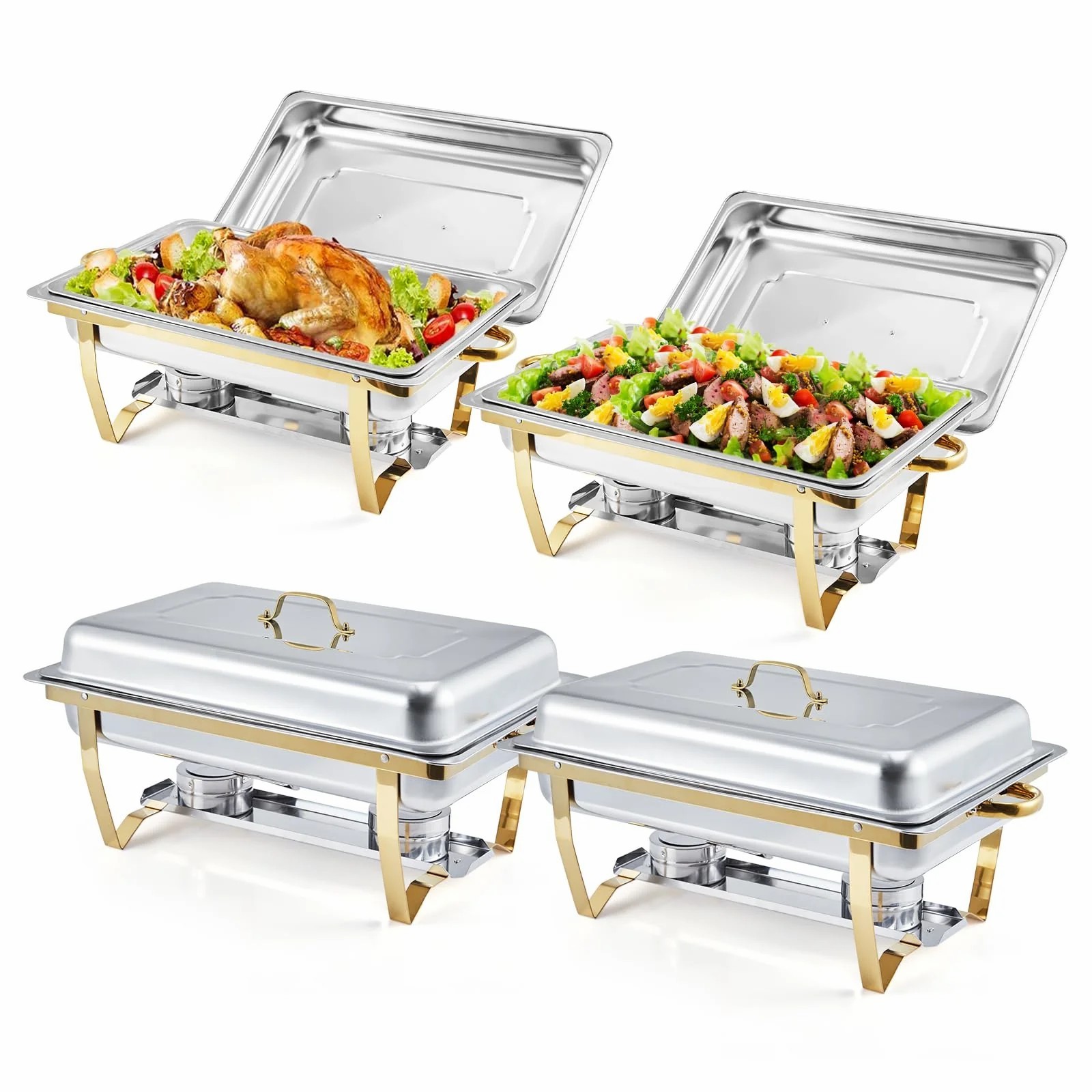 4-Pack Chafing Dish Buffet Set 8QT Stainless Steel Foldable Frame For Party Home