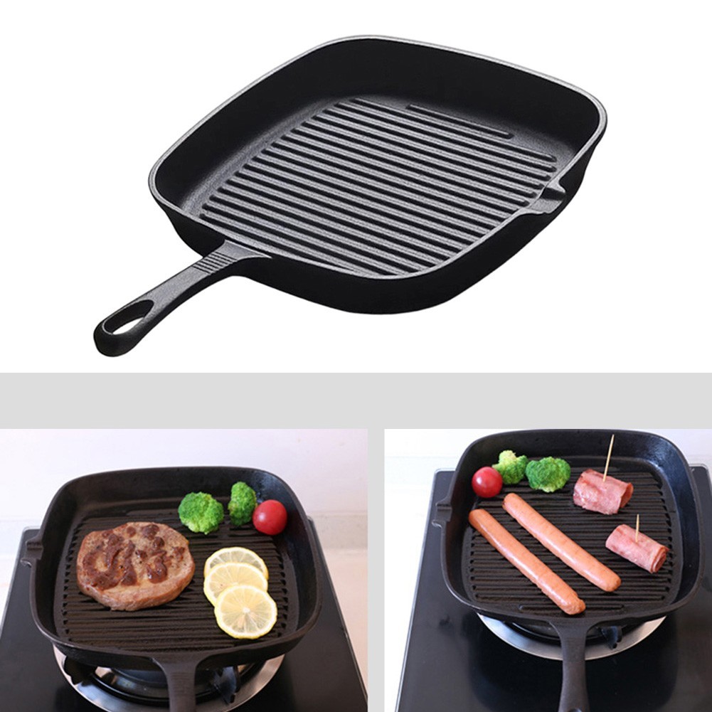 Cast Iron Square Grill Pan No Synthetic Coating 36x14x6cm for Long Term Use