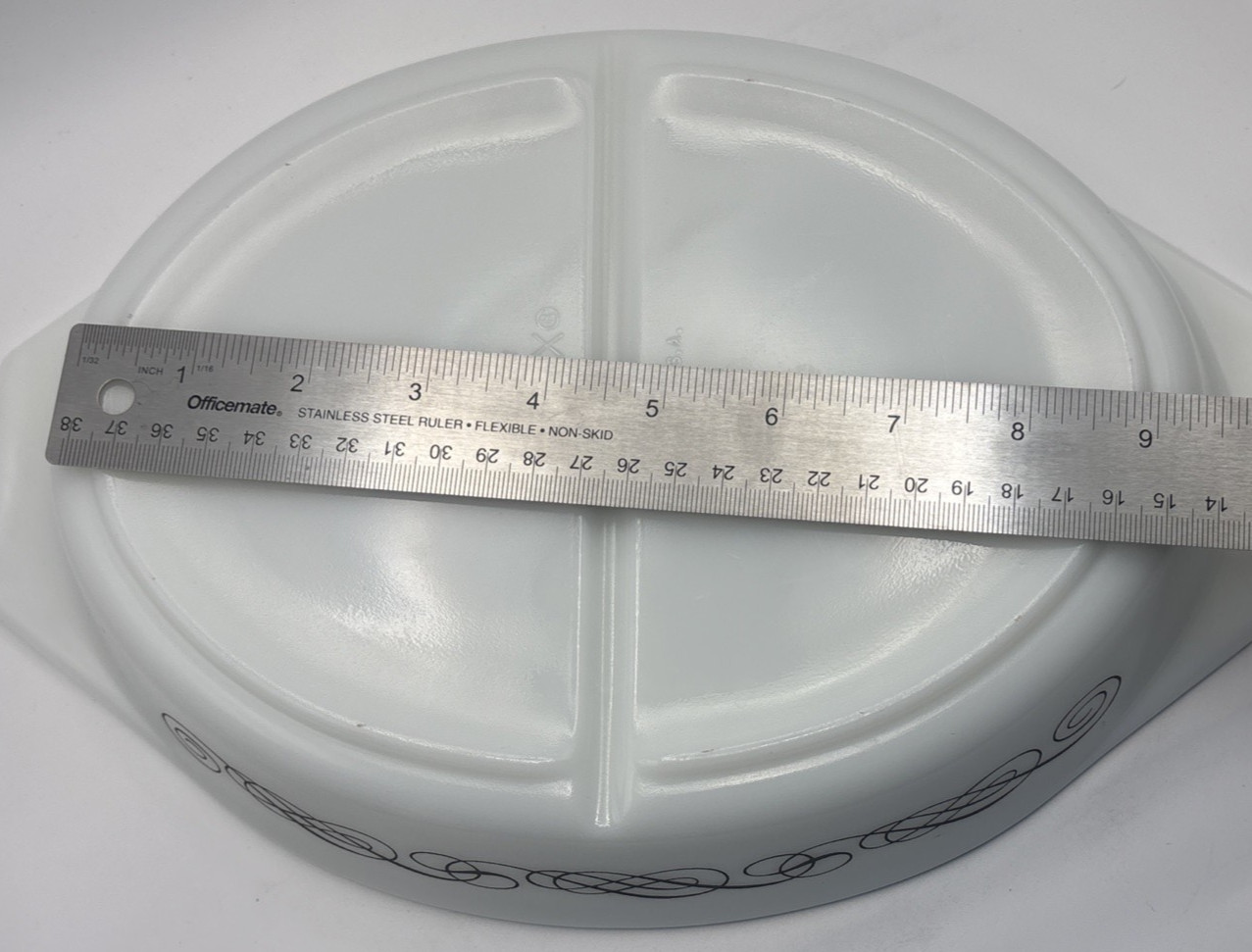 VTG Pyrex Black Scroll 1960s Promotional Pattern Divided Dish 1 1/2 QT, NO LID