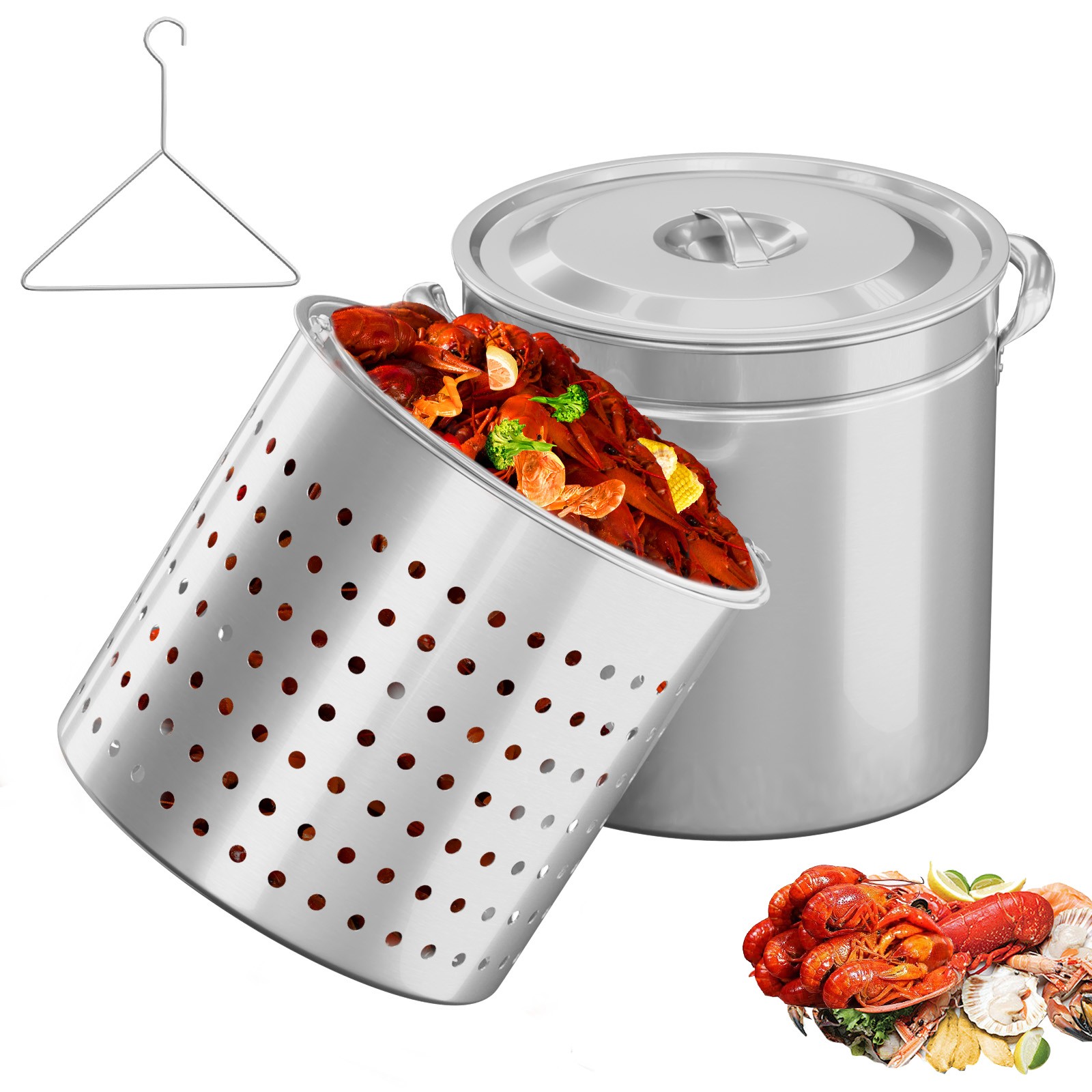 50QT Stainless Steel Stock Pot Turkey Fryer Pot with Basket for Crawfish Crab