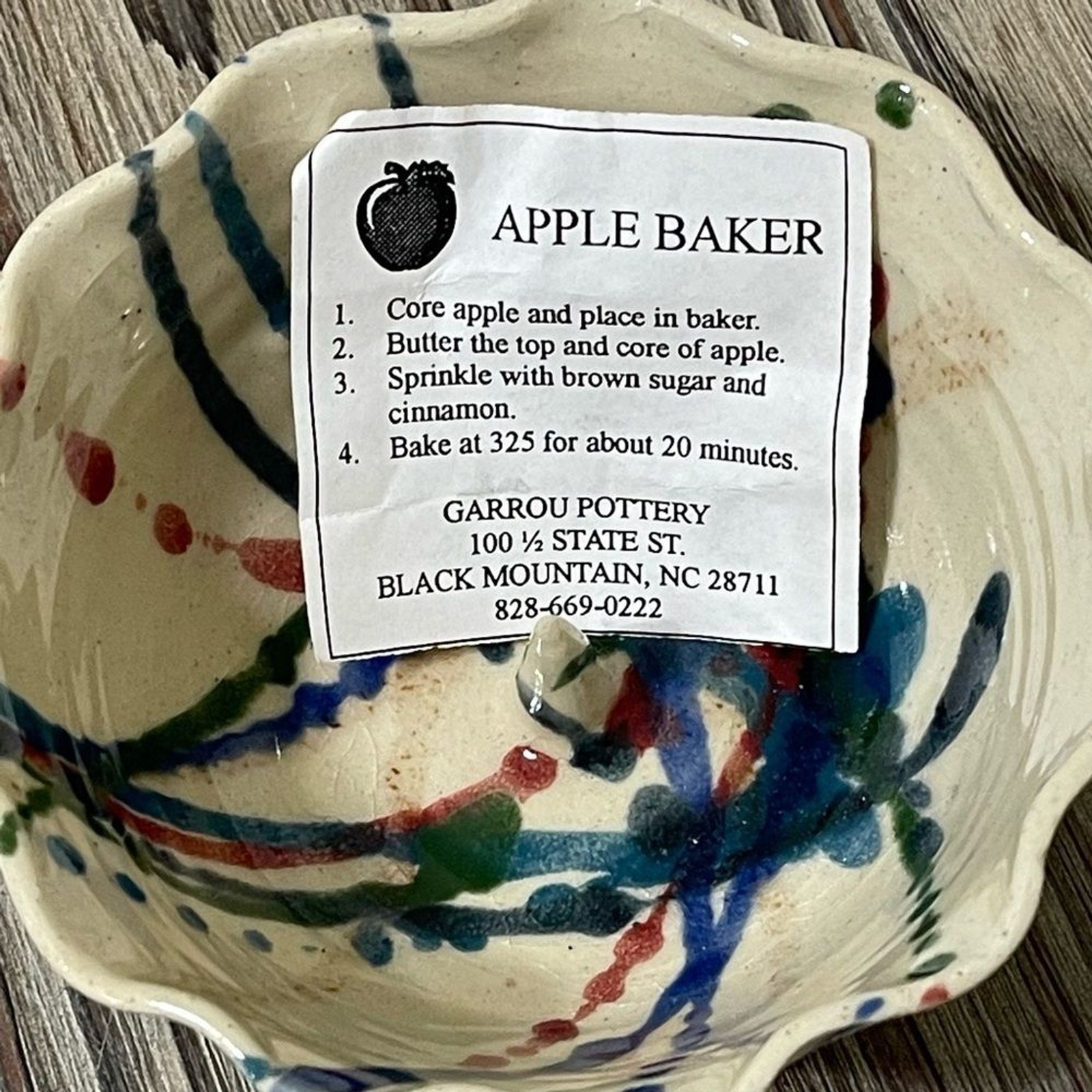 John Garrou Pottery Apple Baker Bowl Hand Crafted Ceramic Paint Splatter Recipe