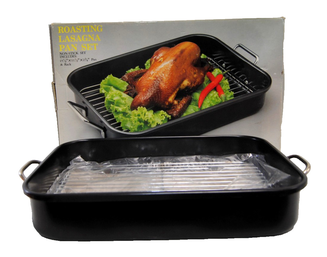 Roasting Lasagna Non-Stick Pan Set with Rack 15.5″ x 11.5″ x 2 3/4″ New T2687