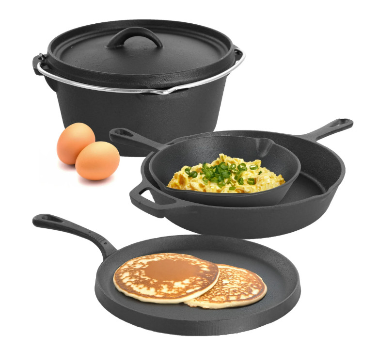 MegaChef Pre-Seasoned Cast Iron 5-Piece Kitchen Cookware Set, Pots and Pans