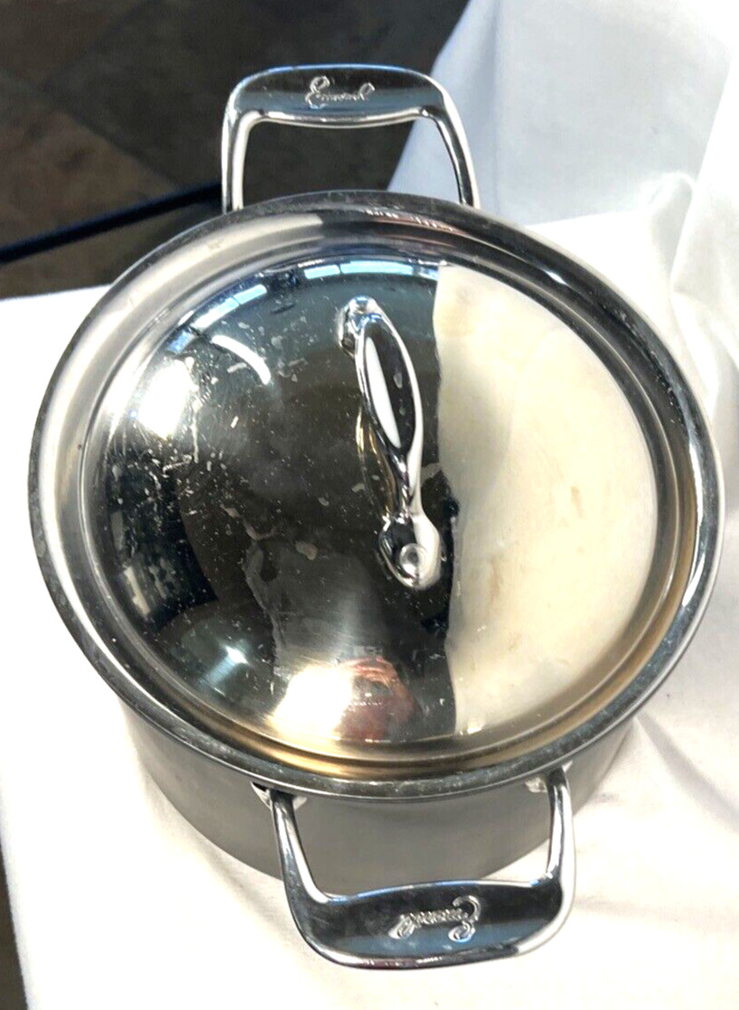 Emeril All Clad 6 Qt Anodized Stock Pot Pan w/Stainless Lid Cover 9-3/8” X 6.25”