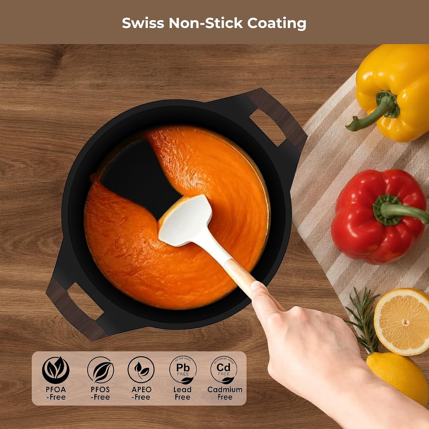 Nonstick Stock Pot, 6.5 Qt Soup Stock Pot with Strainer Lid, Induction Cooking