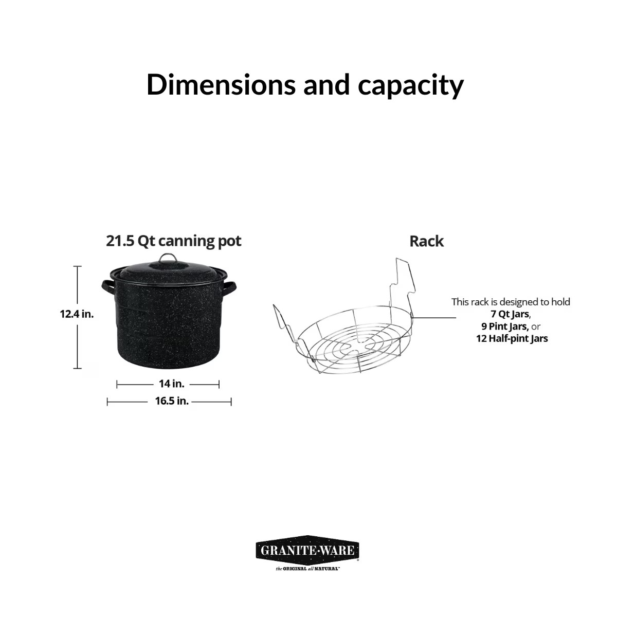 Granite Ware 21.5 Quart Water Bath Canner with Rack, Enamel Canning Pot for Jam