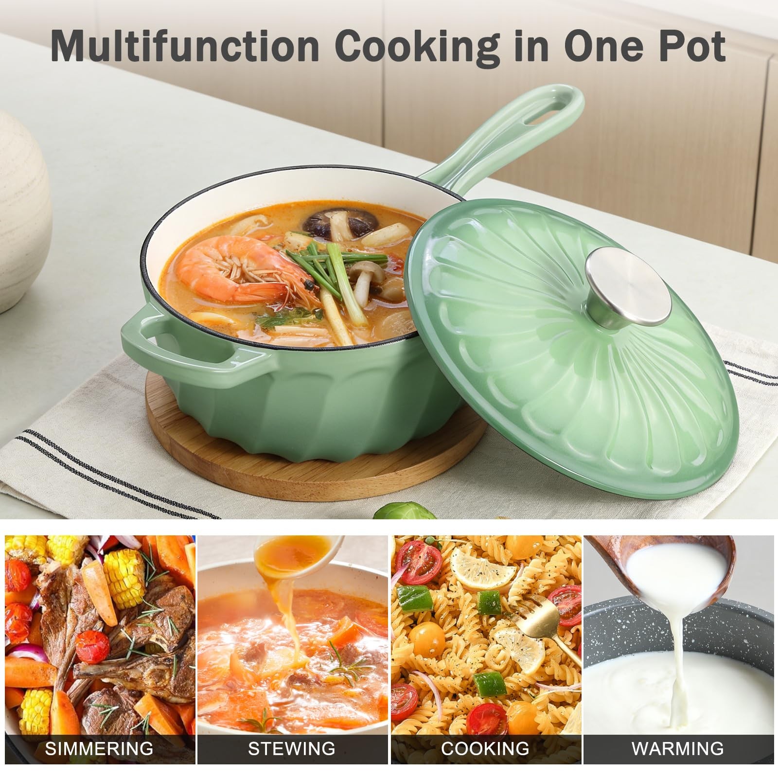 1 Quart Saucepan with Lid, Enameled Cast Iron, Oven Safe up to 500°F – Perfect