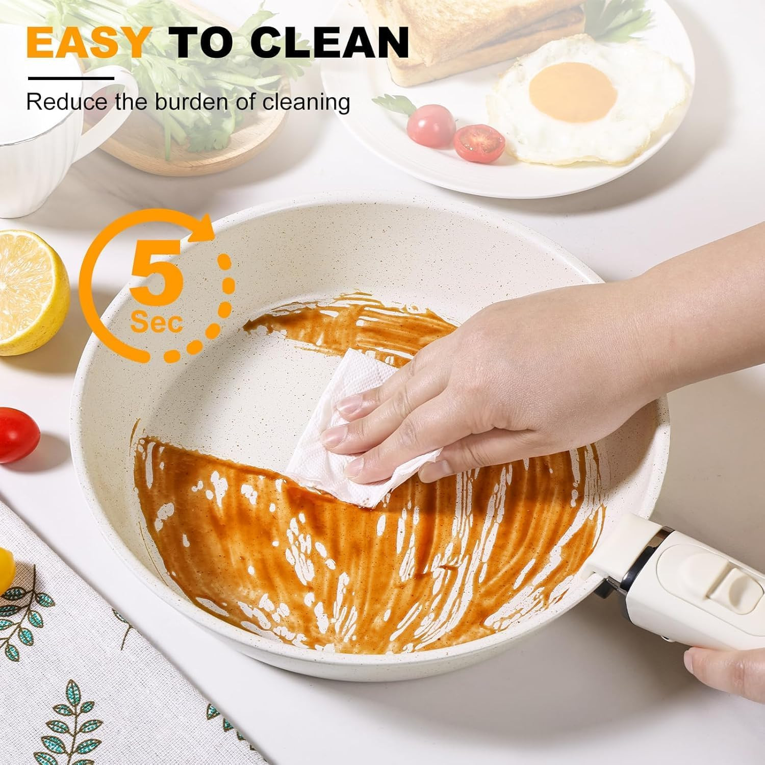 Non-Stick 12-Piece Cookware Set with Detachable Handle – Beige Pots & Pans