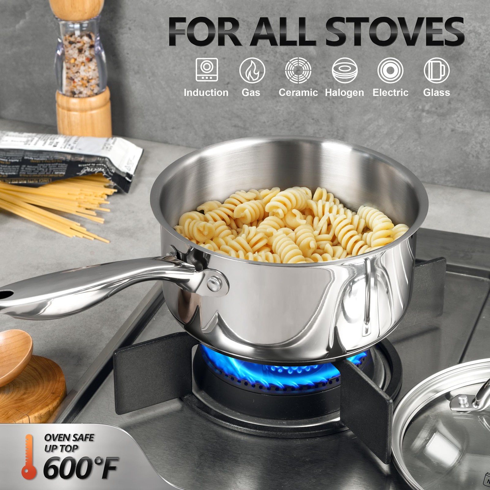 1.5 QT Saucepan with Lid 18/10 Stainless Steel Sauce Pan with Tri-Ply Bottom