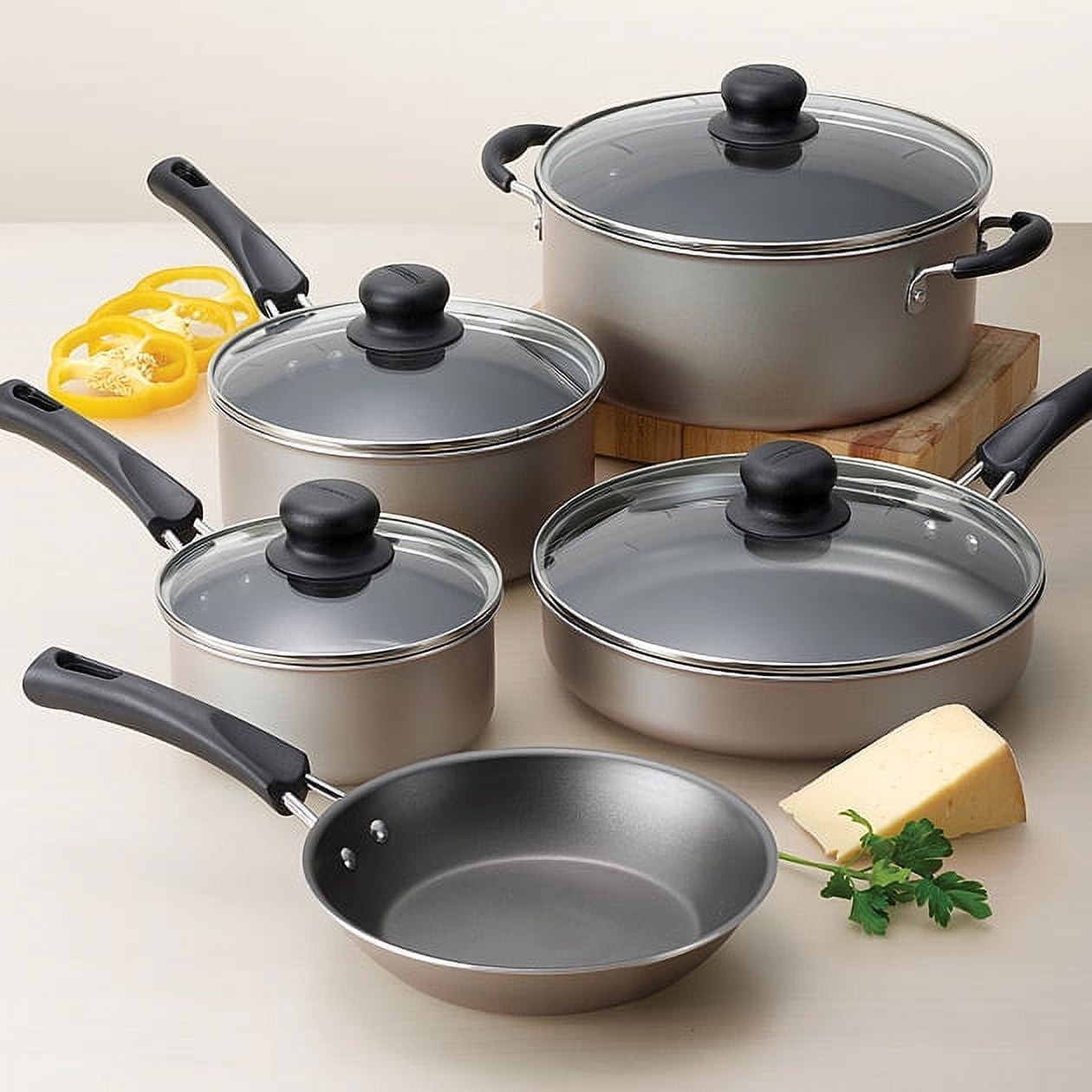 Tramontina 9Pc Cookware Set Nonstick Champagne Pots Pans Kitchen Set
