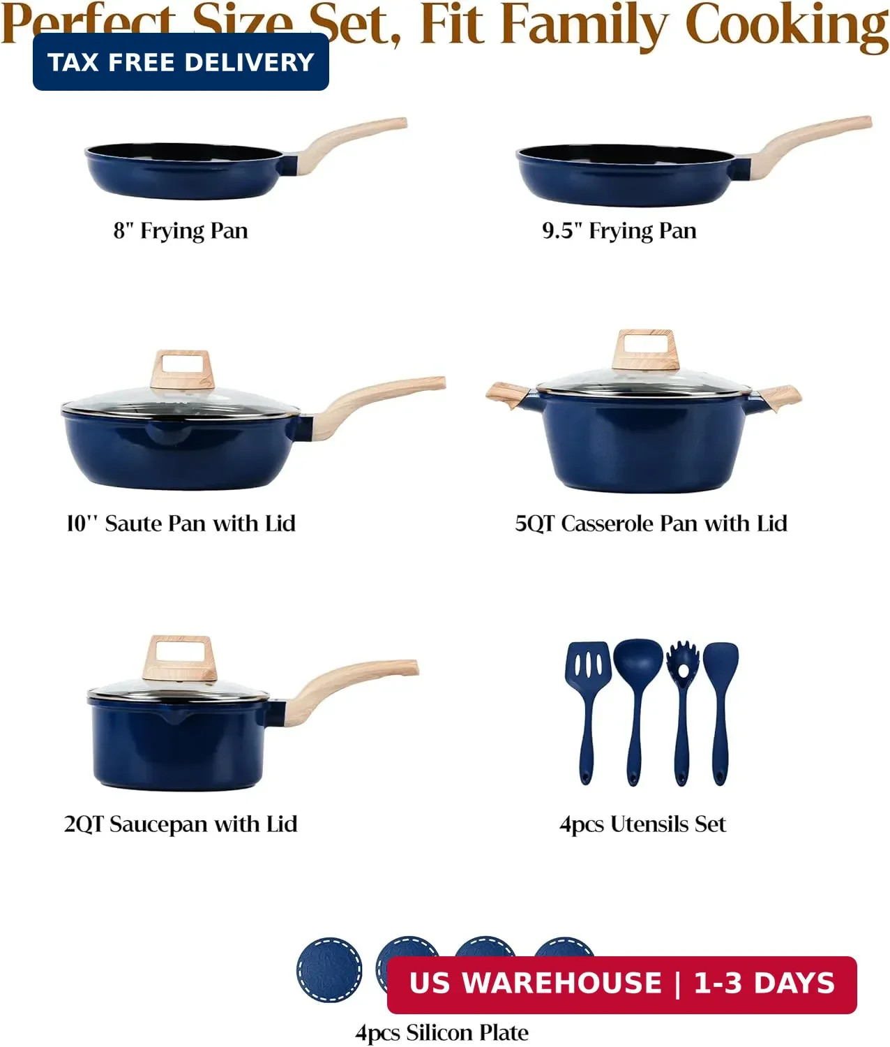 FDN 16Pcs Titanium Pots and Pans Set,Toxic-Free Cookware Set, Dishwasher & Oven
