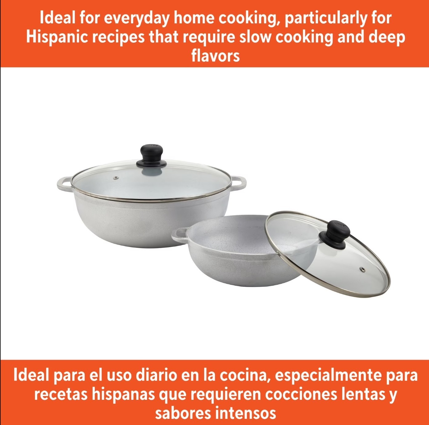 (2 pack) IMUSA 2.5/7.0qt Cast Aluminum Caldero 2pc Set with Glass lid – 22/30cm