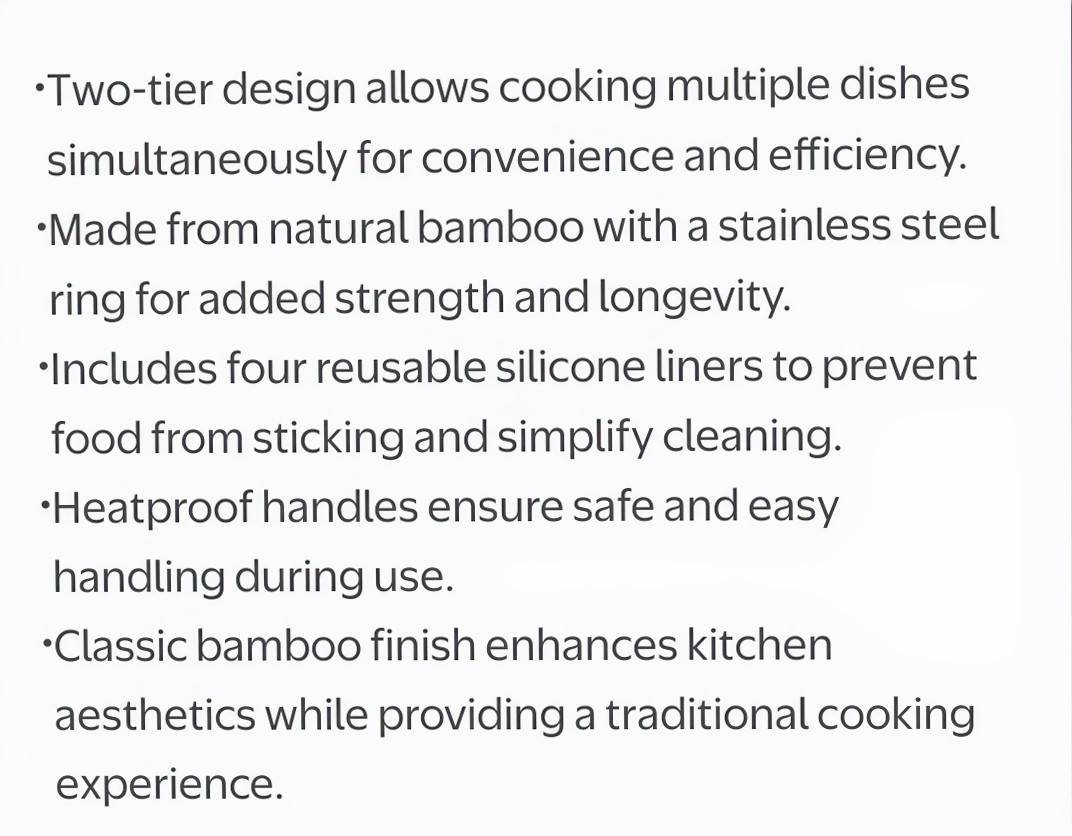 MIU 10″ 2-Tier🔥 🔥Bamboo Steamer🔥🔥 with Stainless Steel Ring Adapter and Lid