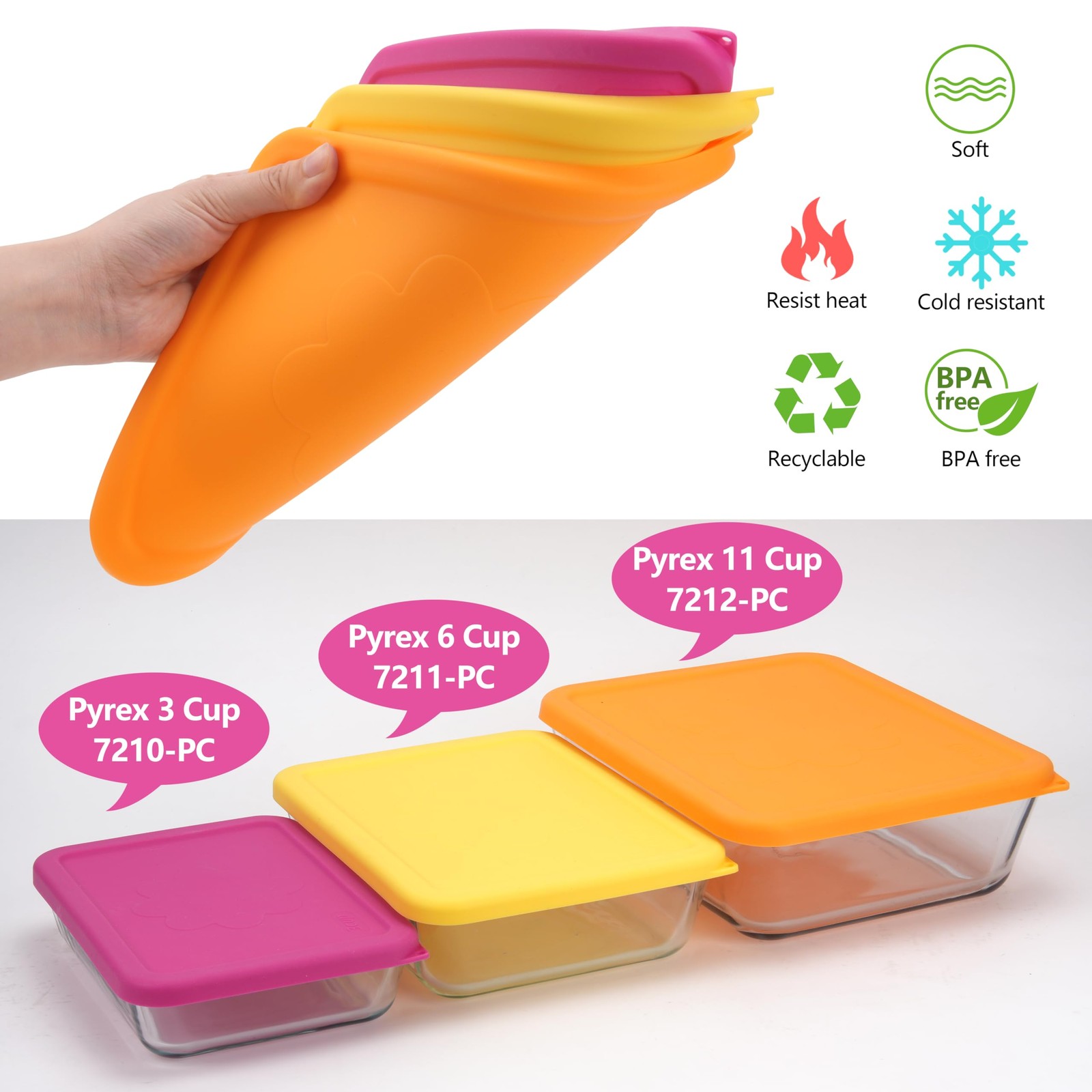 LUVCOSY 3 Cup 6 Cup 11 Cup Rectangle Silicone Storage Cover Lids Replacement …