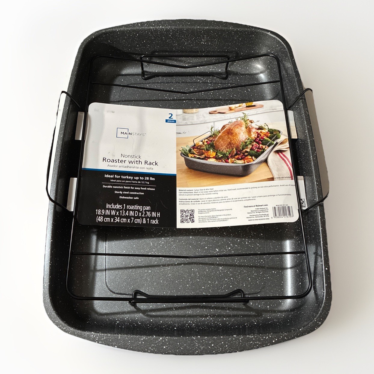 Mainstays Rectangle 18.9″ Non-Stick Dark Grey With Speckle Roaster With Rack