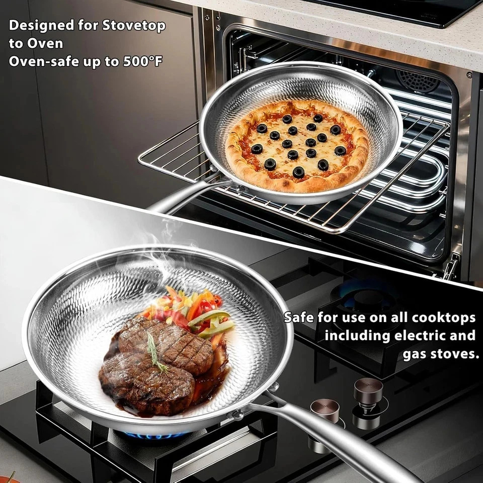 Titanium Non-Stick Frying Pan with Lid 8 10 and 12 Inch Hammered Nonstick Skille