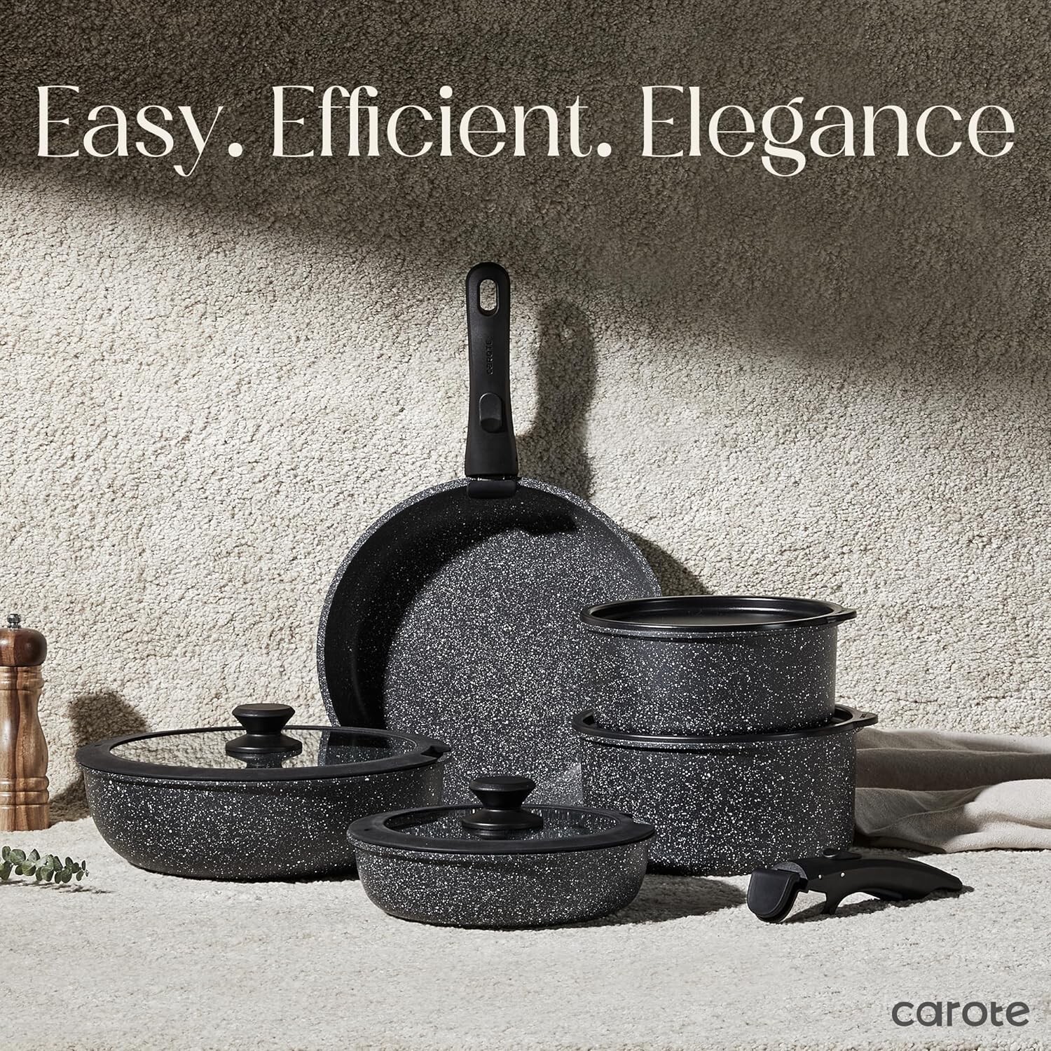 CAROTE 7″ 2QT SAUCEPAN, Non-Stick, Midnight BLACK Granite, NEW AND & IMPROVED