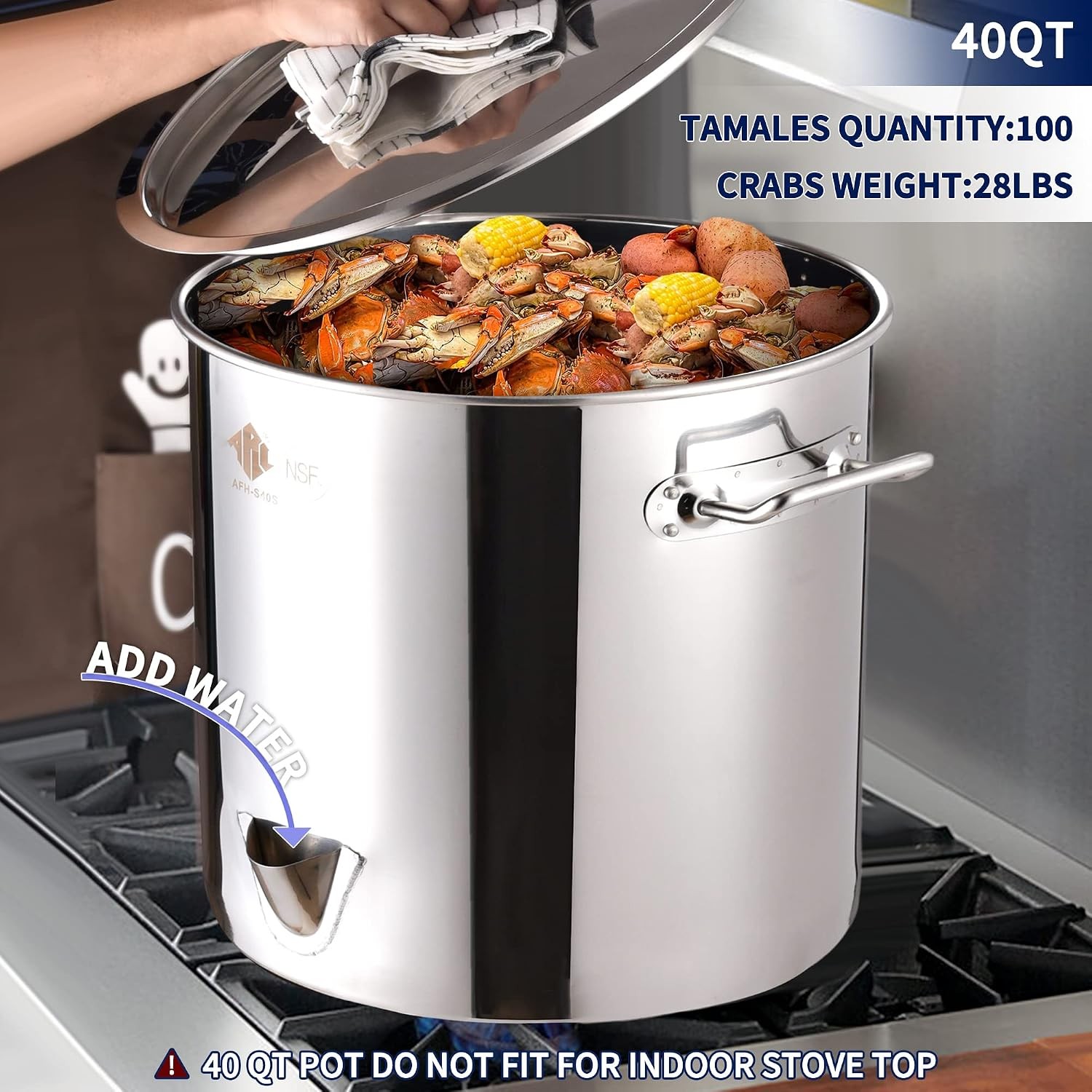 ARC 40QT Stainless Steel Tamale Steamer Pot w/Easy-fill Water Spout 10Gal |