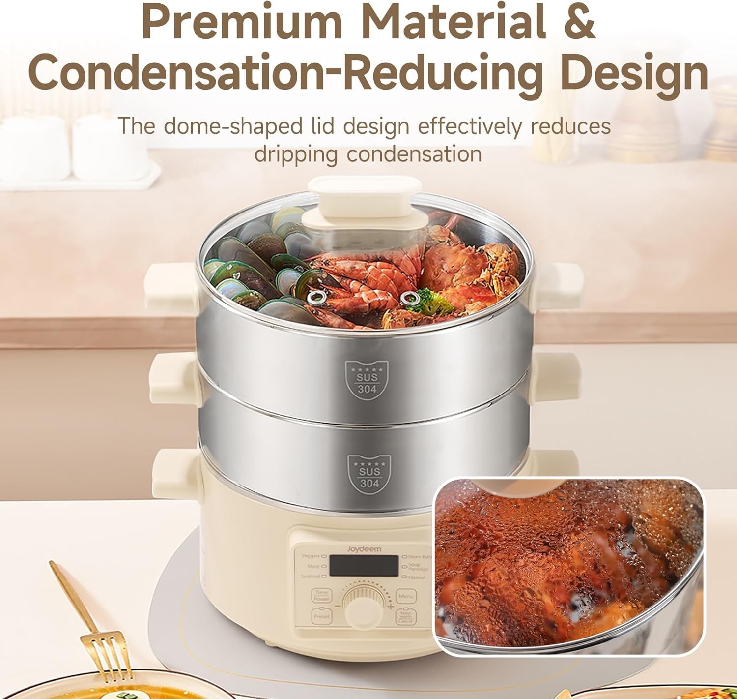 Joydeem 2-Tier Stainless Steel Electric Food Steamer 13L/13.7 qt DZG-A100