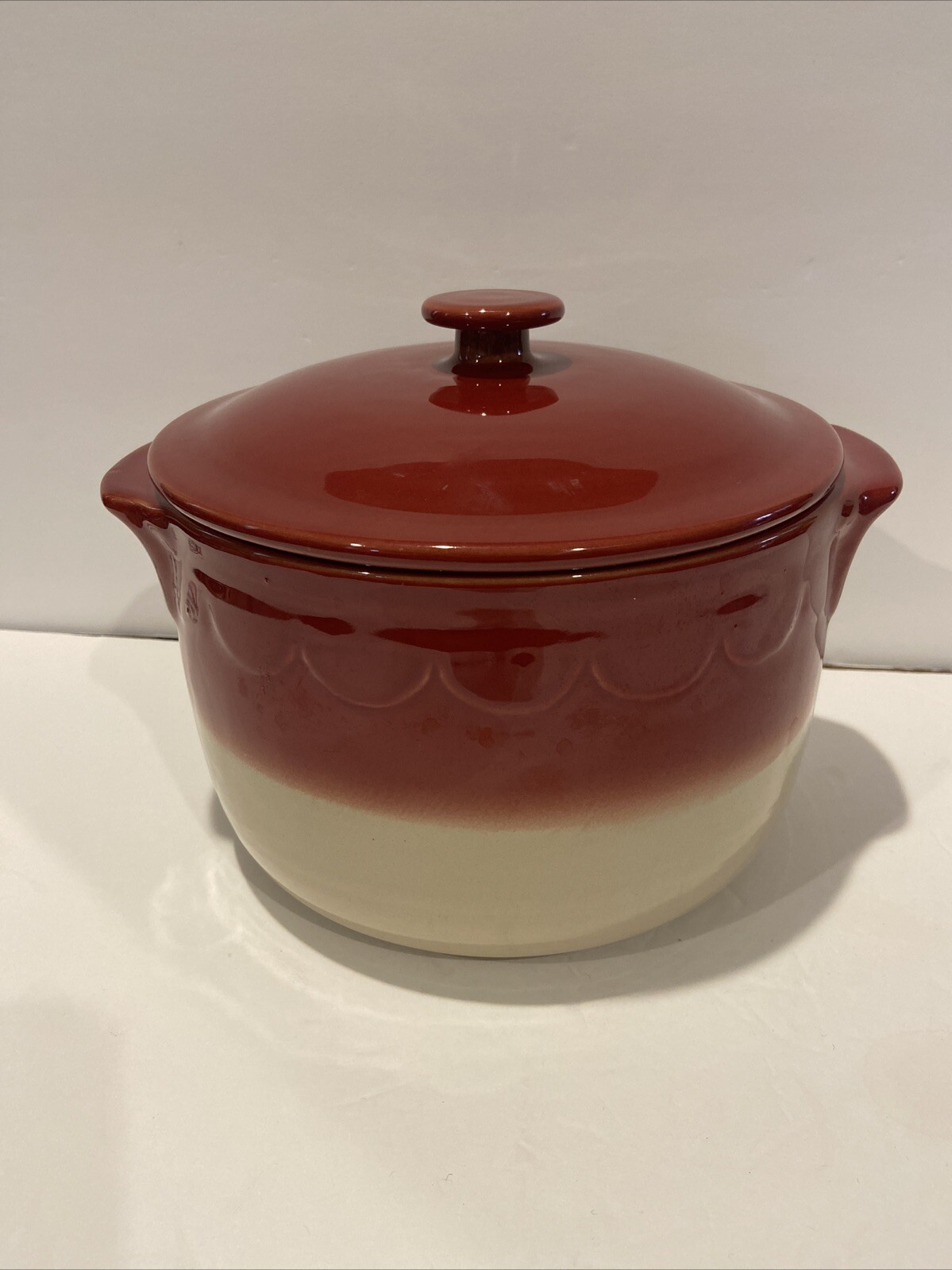 Emile Henry Dutch Oven Dark Red Two Tone Stoneware France Covered Stew Pot