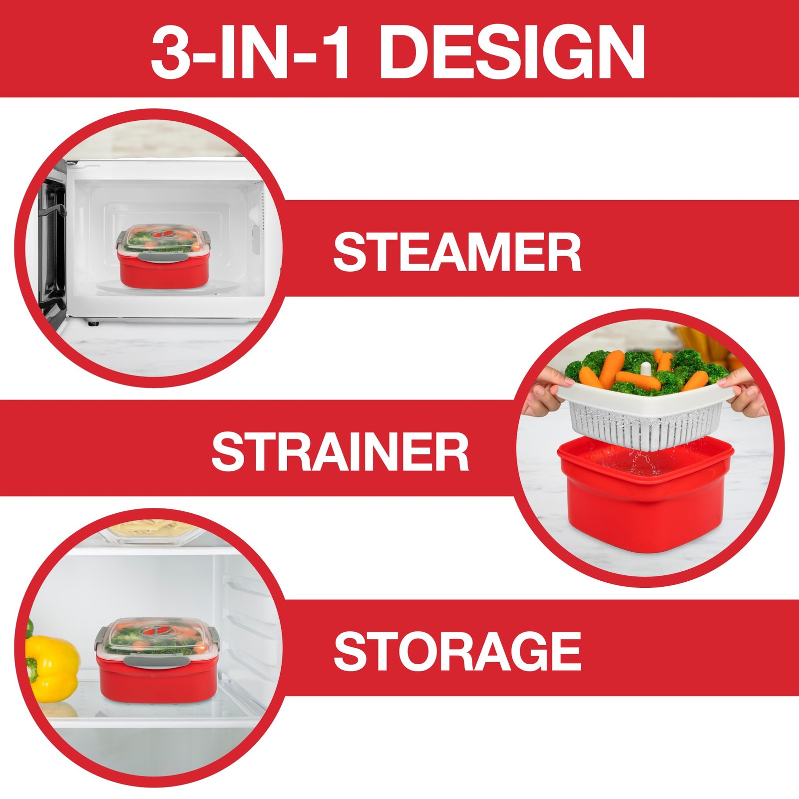 Microwave Food Steamer for Vegetables – 3 PC Microwavable Cooker with Storage…