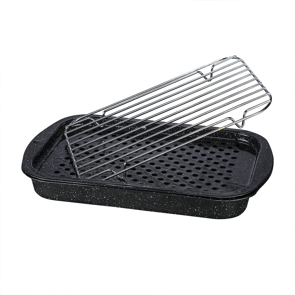 Granite Ware 3 piece multiuse set. Enameled steel bake, broiler pan, and grill w