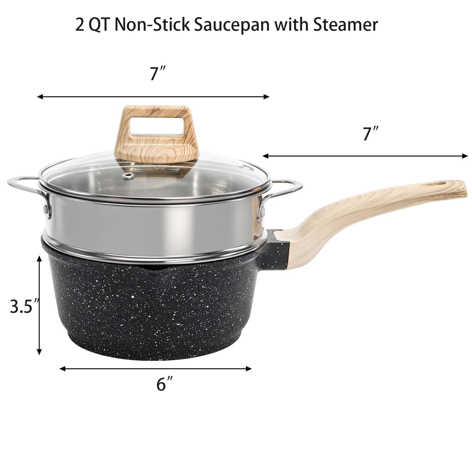 2 Quart Nonstick Saucepan with Lid & Steamer Basket, Small Nonstick Saucepan …