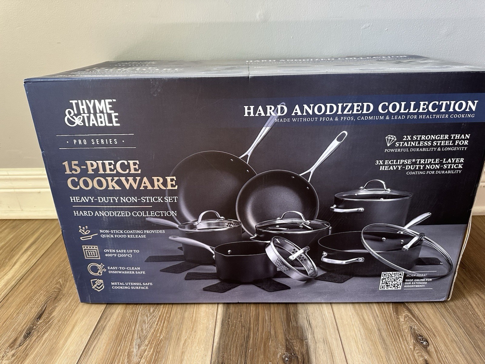 Thyme & Table 15-Piece Non-Stick Hard Anodized Cookware Set, Pots & Pans Set New