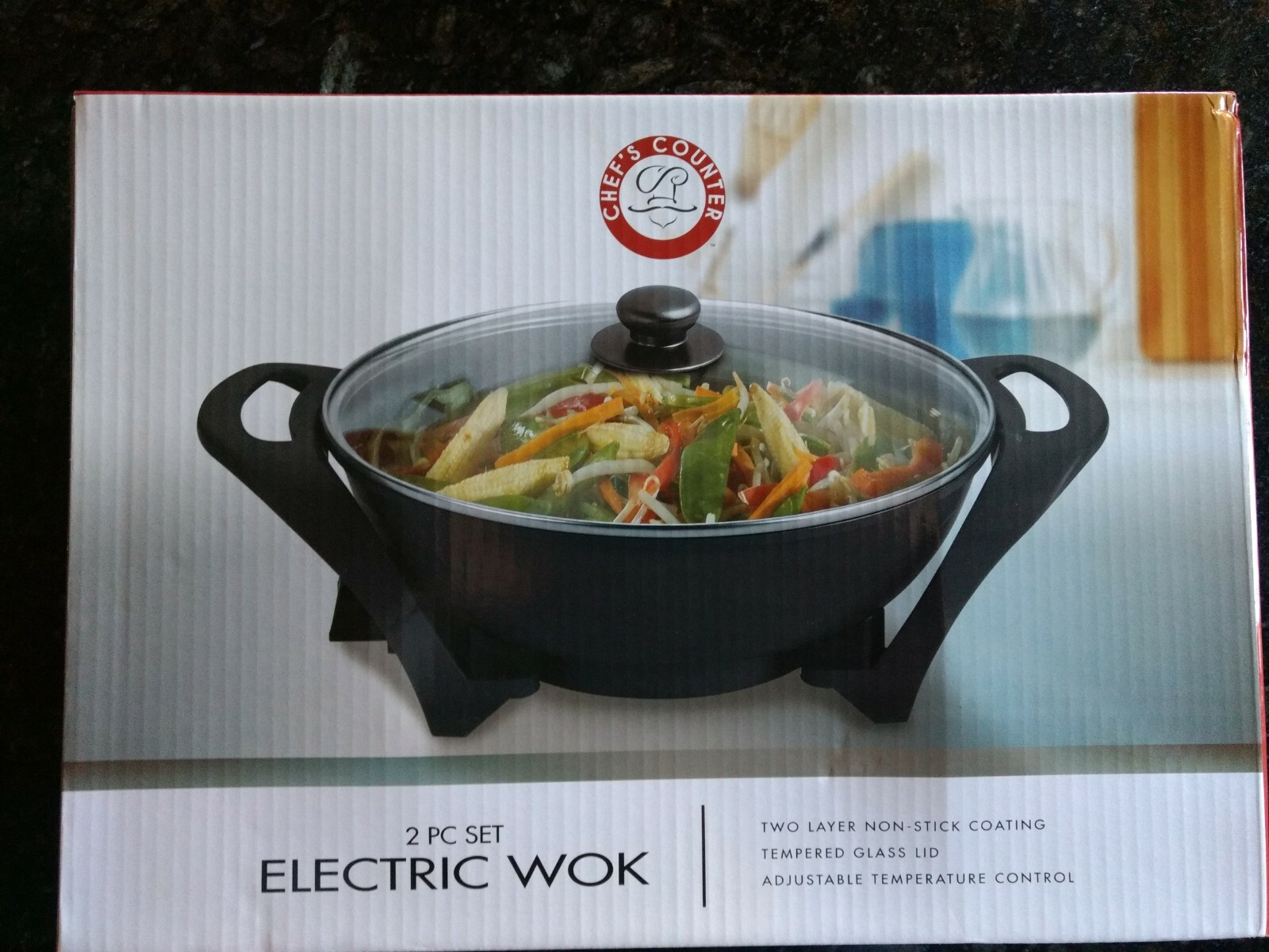 Chef’s Counter 2 Pc Electric Wok, 2 Layer Non Stick Coating & Tempered Glass Lid