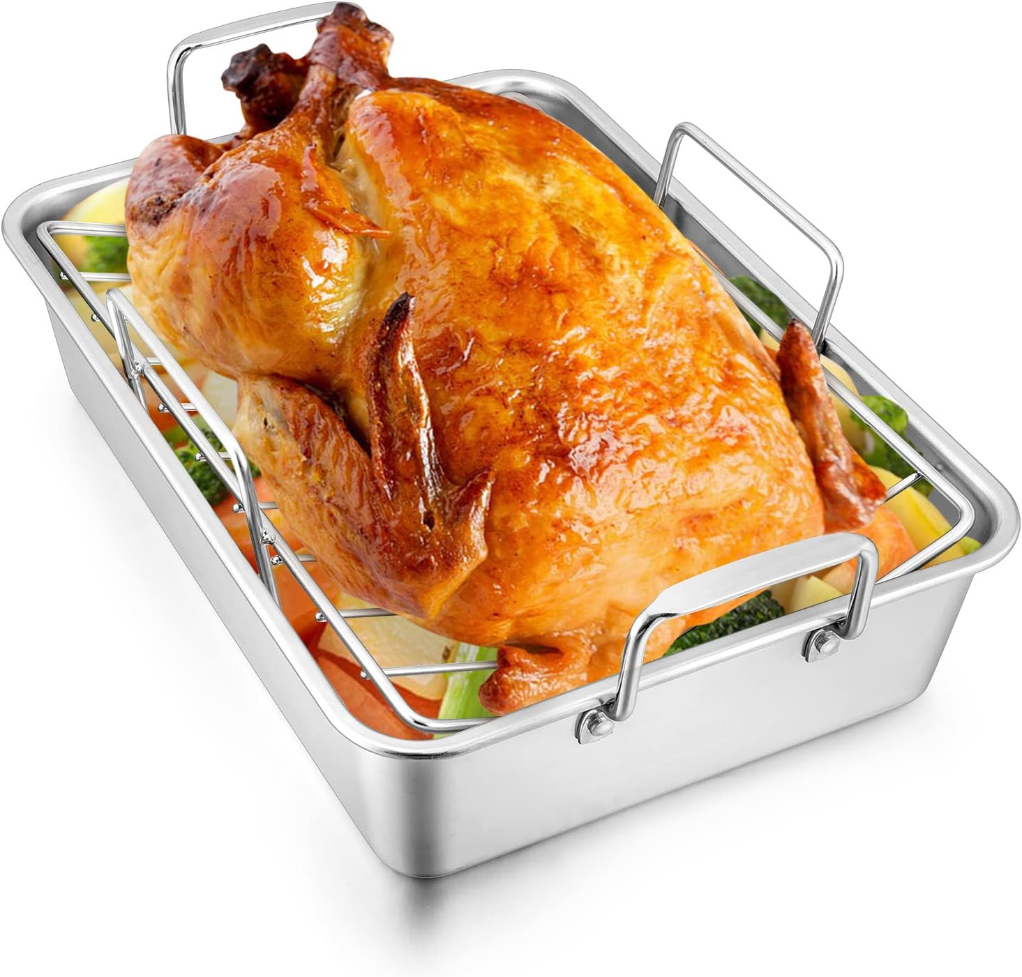 Roasting Pan with Rack for Turkey Chicken, Stainless Steel Roaster Pan and V-Ra