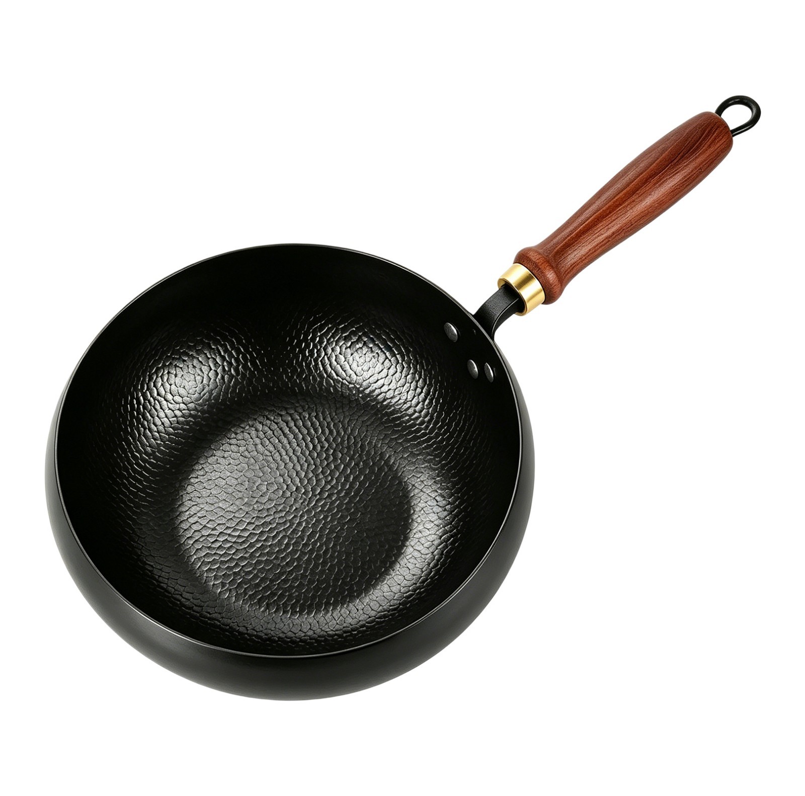 24cm Hand-Forged Hammered Wok for Chinese Stir-Fry, Pan-Fry, Deep-Fry, Braise