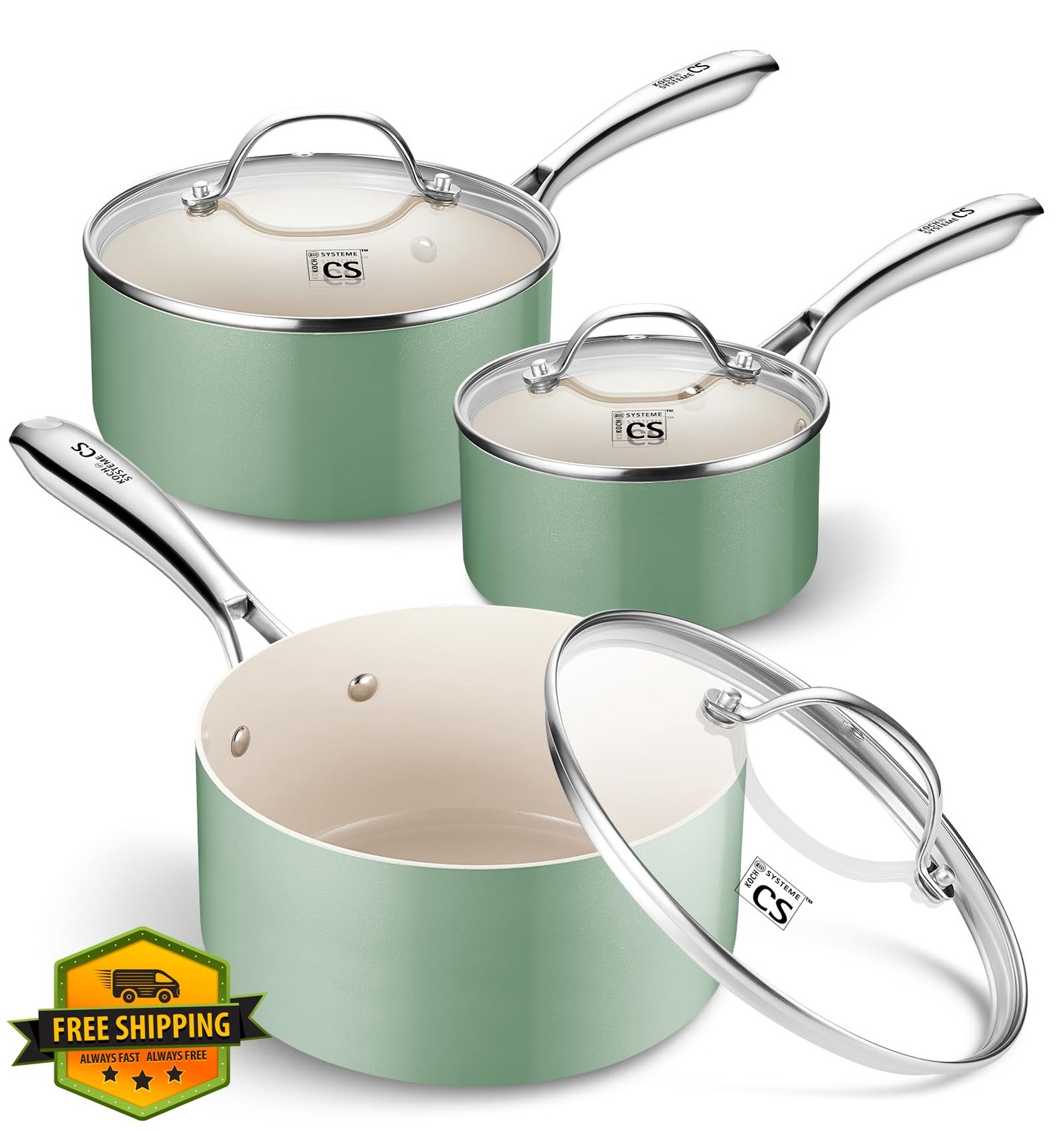 KOCH SYSTEME 6pc Nonstick Ceramic Sauce Pan Set 1-3QT Green Induction