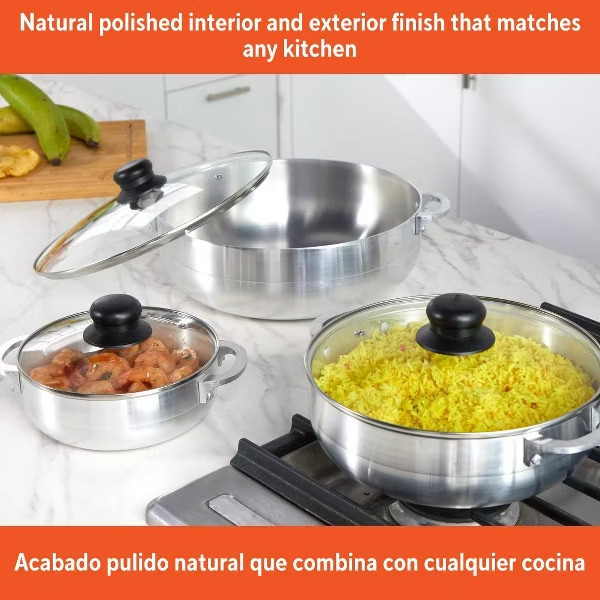 IMUSA 3pc Basic Caldero Set with Glass Lid: Aluminum Cookware, 6-Piece, Electric