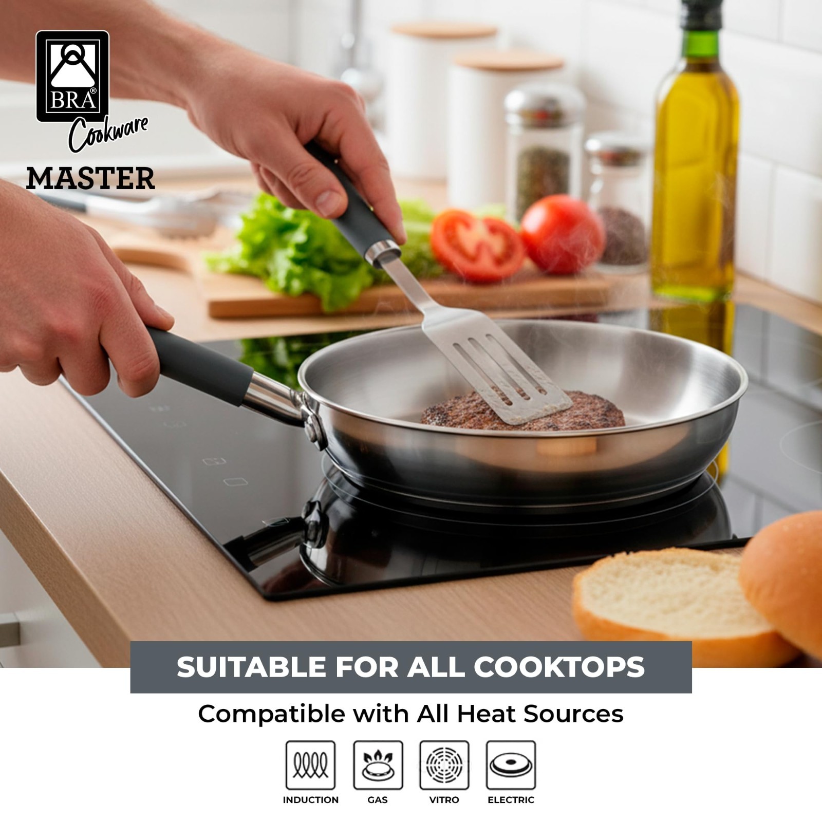 11″ Professional Stainless Steel Frying Pan | Induction Compatible Skillet | PFA
