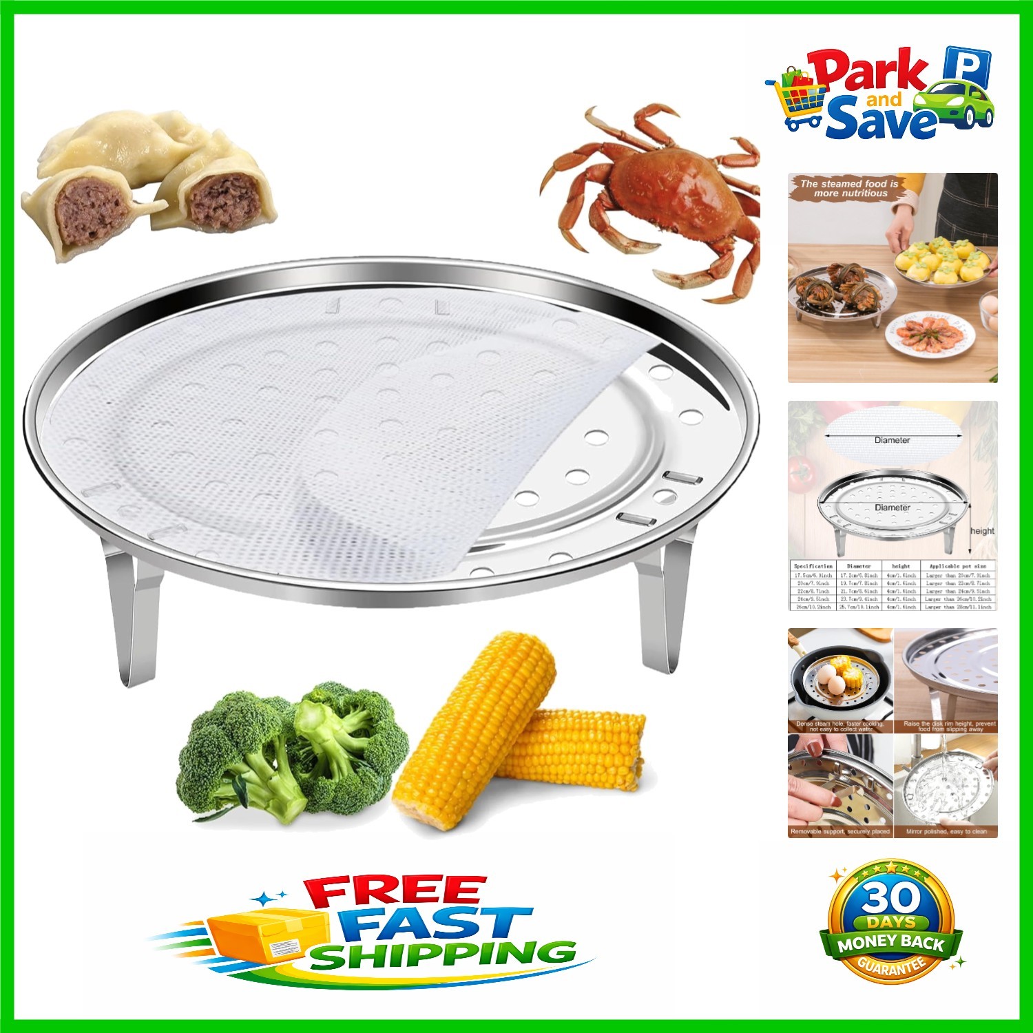 Versatile 6.9-inch Stainless Steel Steamer Rack with Silicone Liners for Cooking