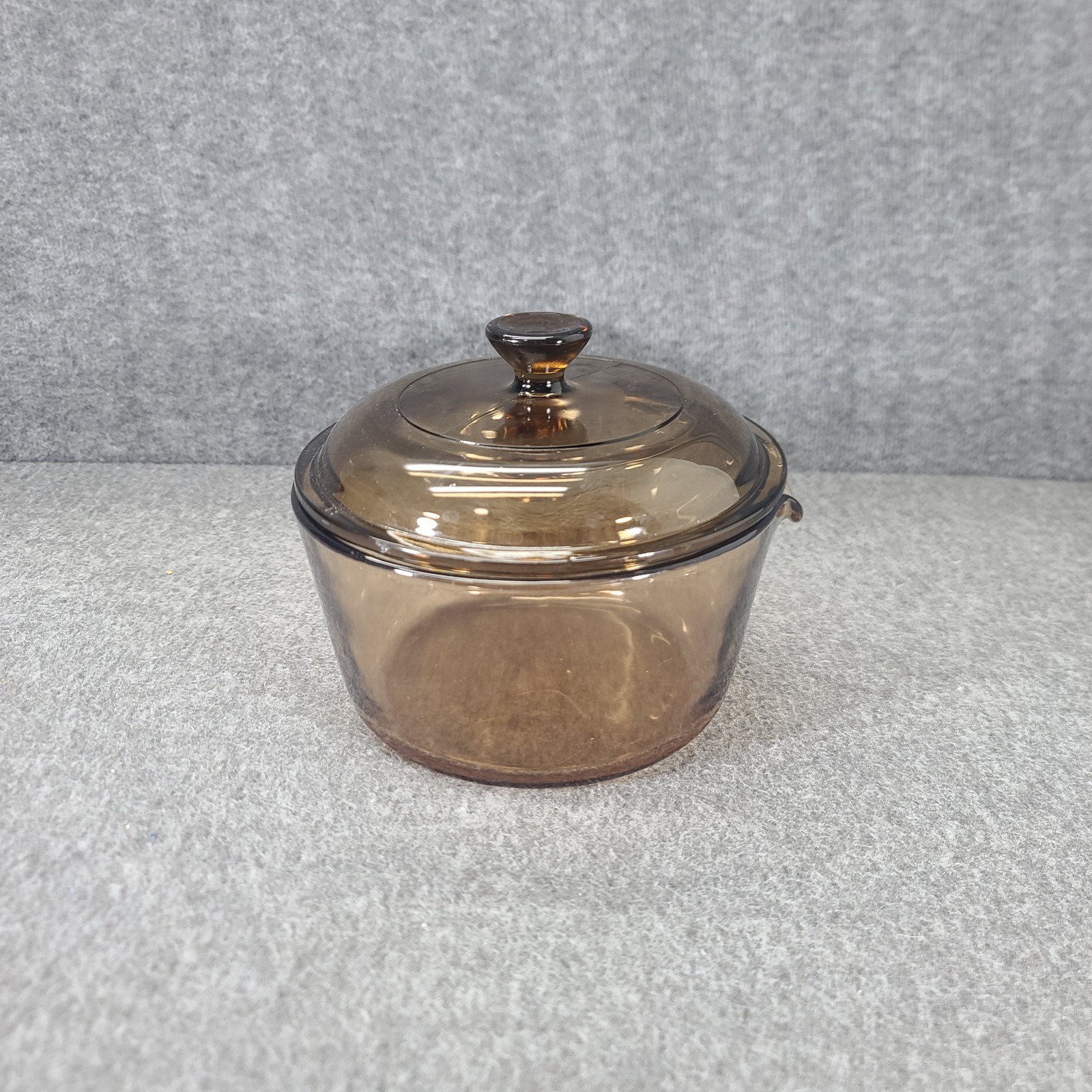 VTG Visions Corning Amber Glass 1L Saucepan Pot w/ V-1-C Pyrex Lid USA Made