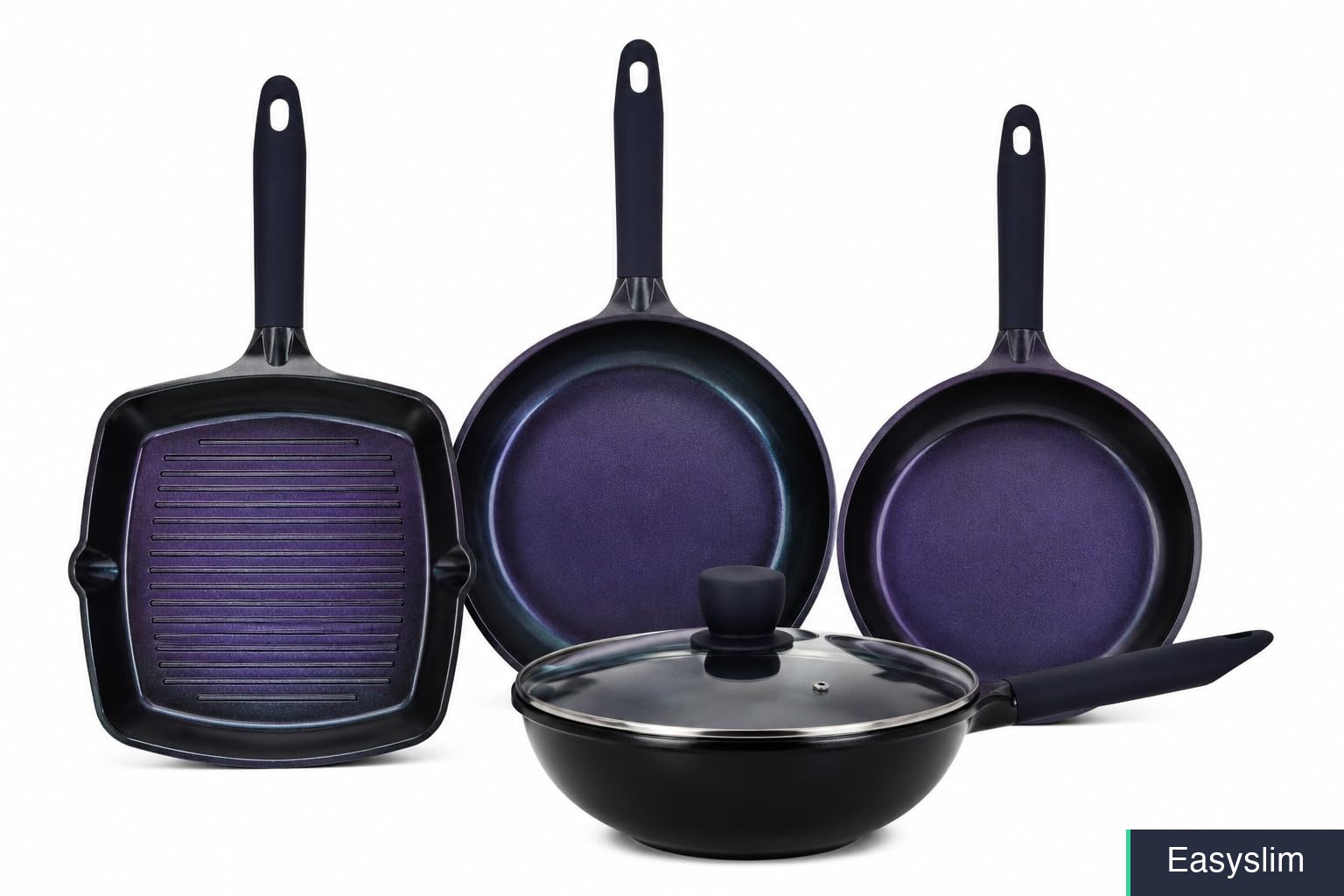 Frying Pan Set 5-Piece Ceramic Nonstick Purple Wok Grill Fish Cookware