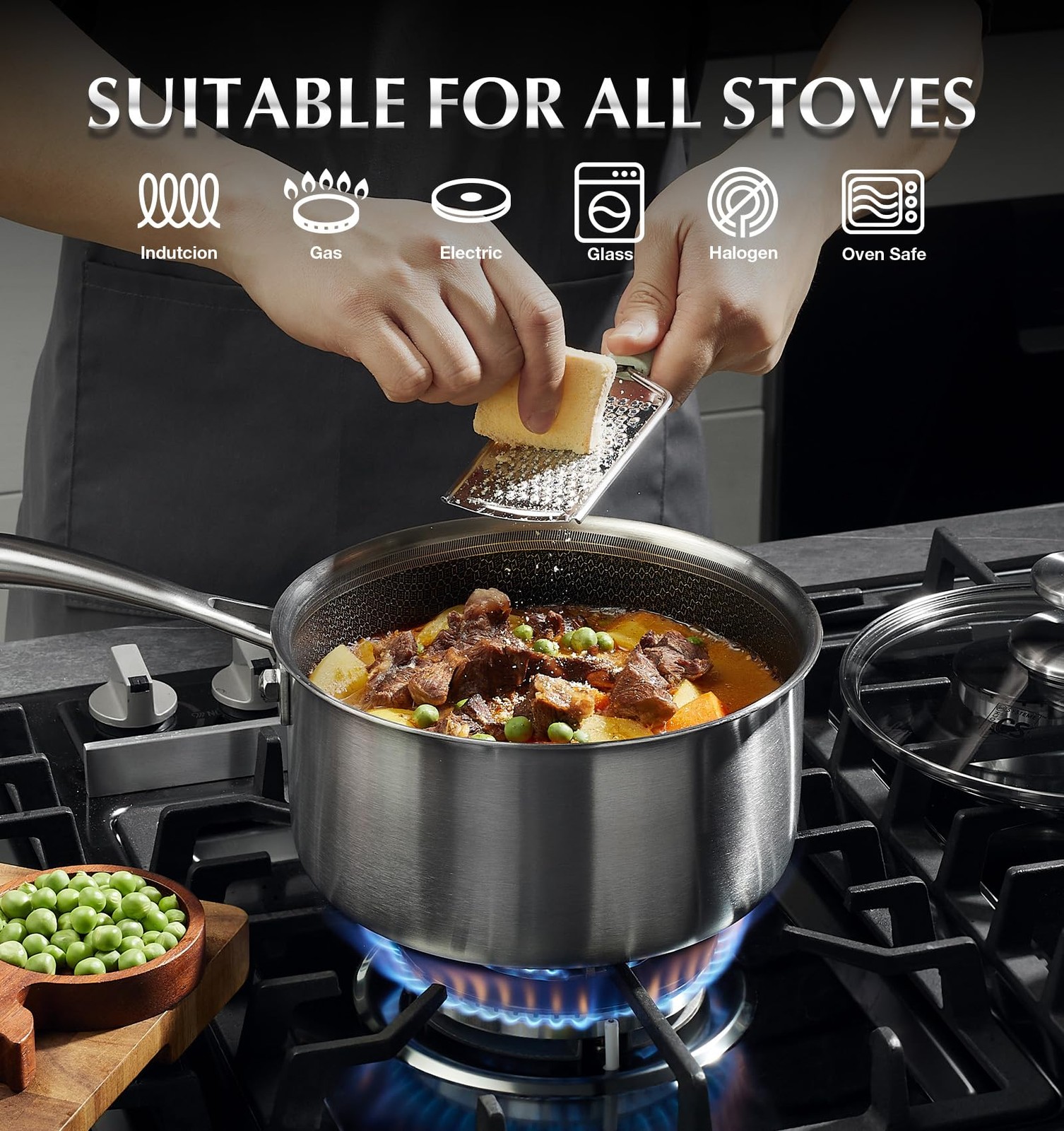 Hybrid Nonstick Stainless Steel Saucepan Set, 6-Piece Triply Stainless Steel …