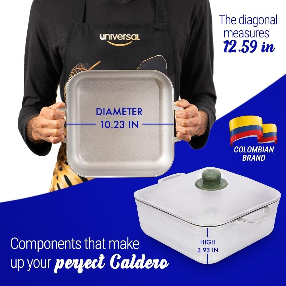 6QT Square Cast Aluminum Caldero Dutch Oven Pot with Lid Oven Safe